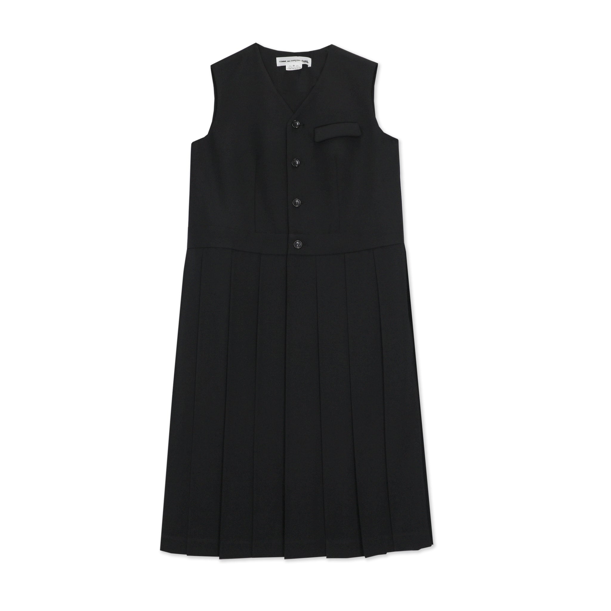 Wool Gabardine Vest Pleated Pinafore