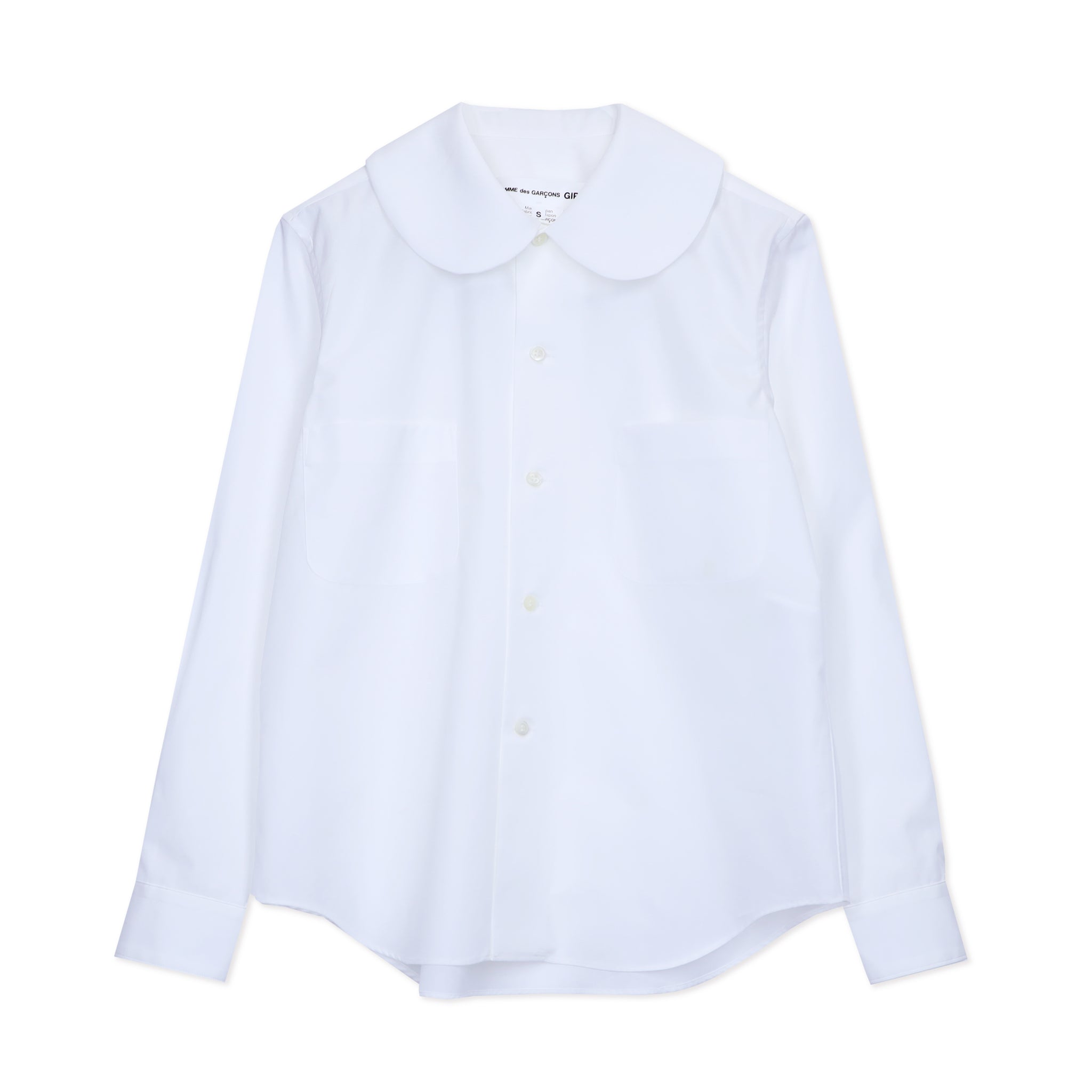 White Patch Pocket Peter Pan Collar Shirt