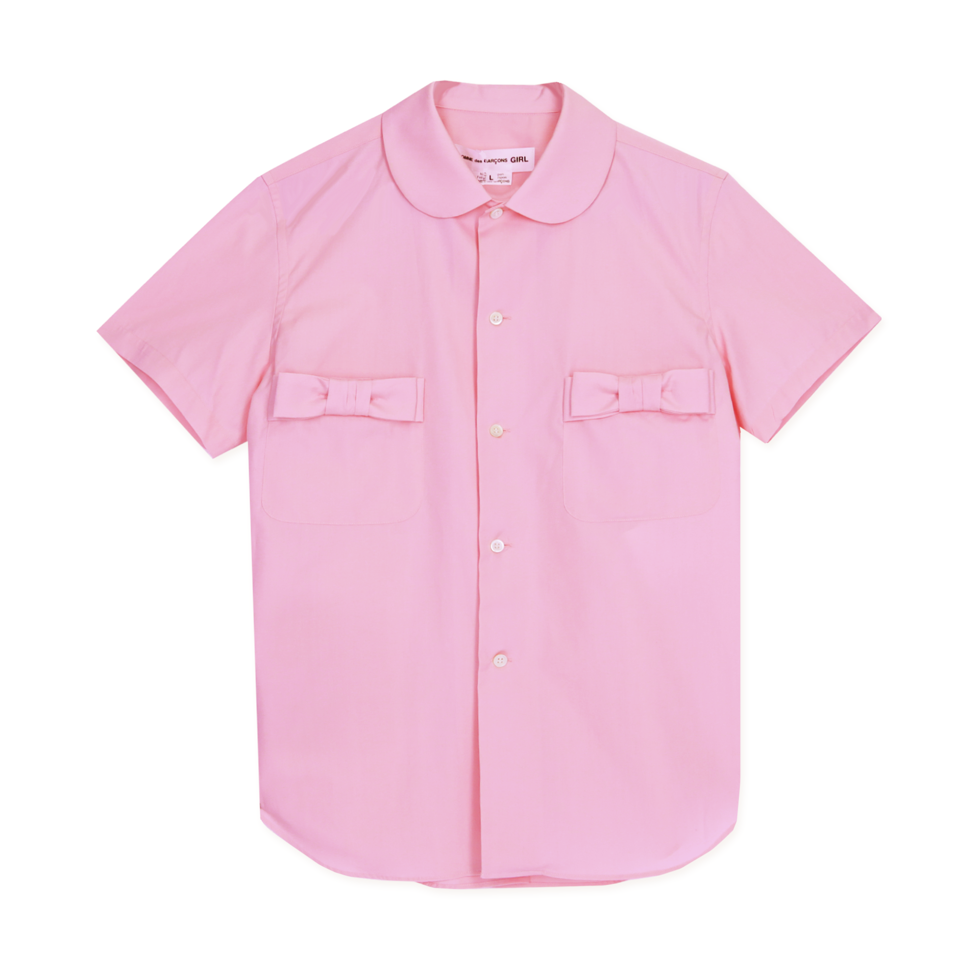 Pink Bow Patch Pocket Short Sleeve Shirt