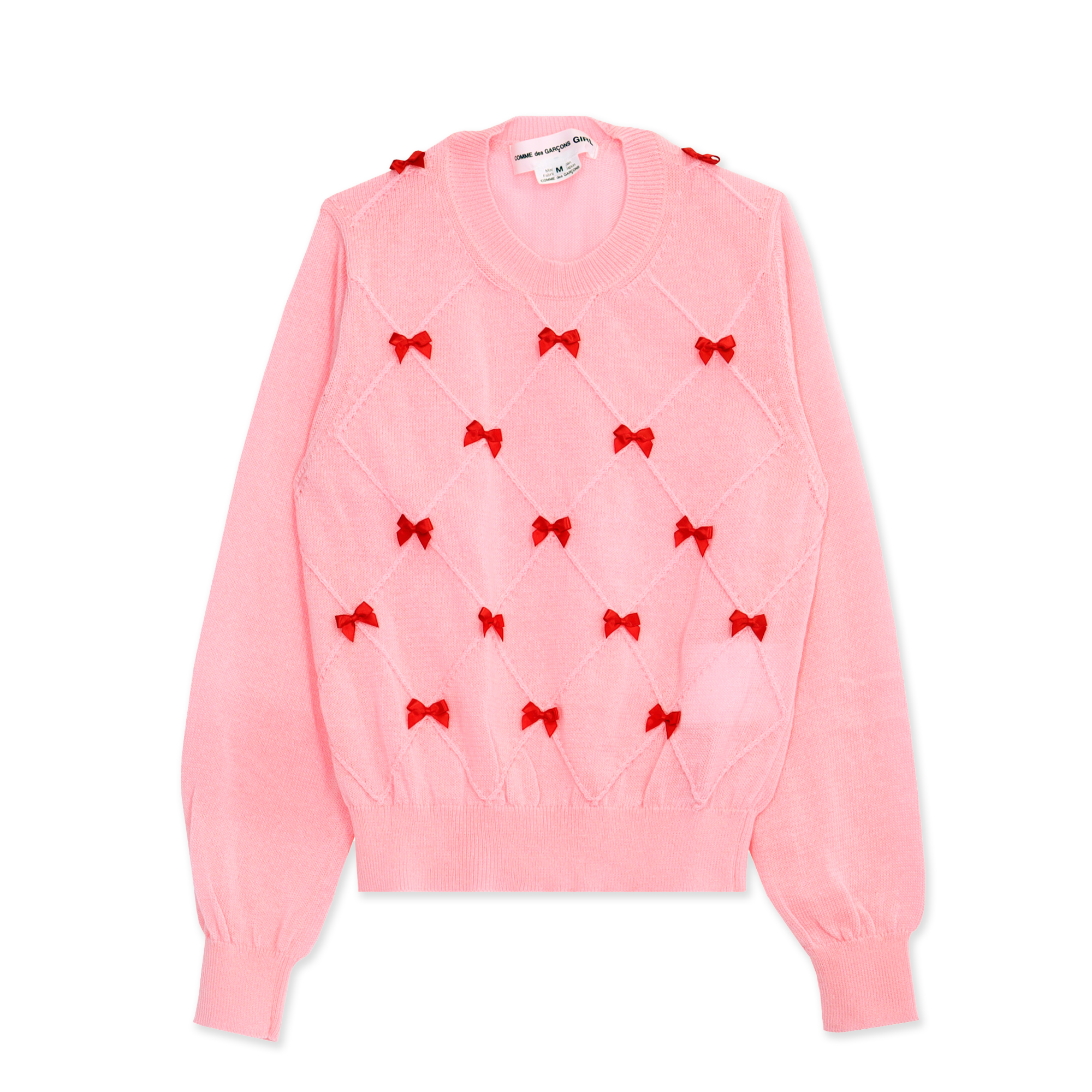 Ribbon Bow Diamond Pattern Sweater Pink