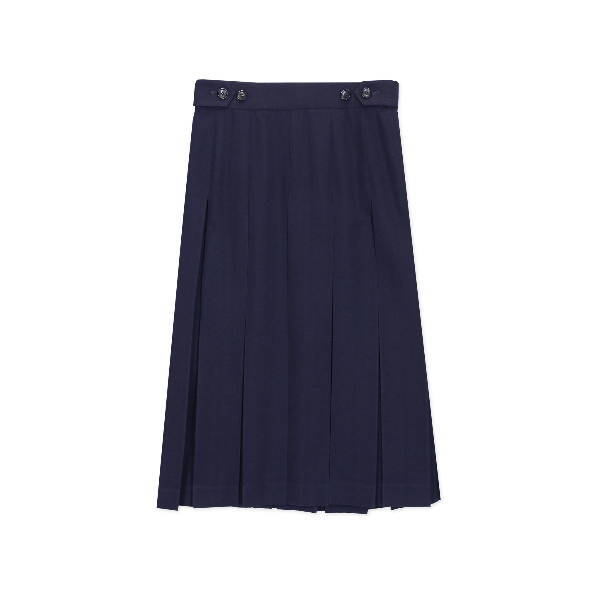 Navy Wool Pleated Waist Button Skirt