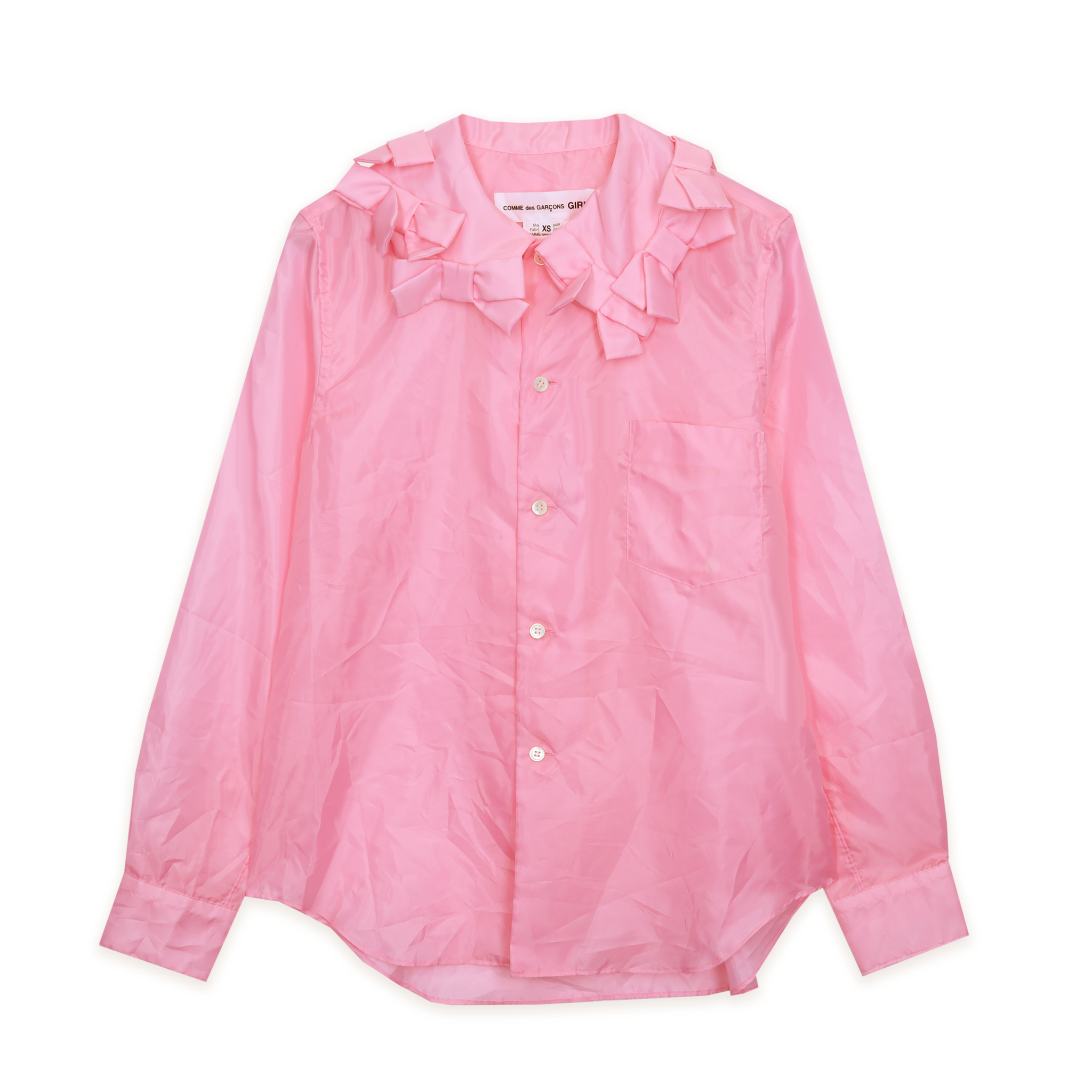 Pink Taffeta Bow Collar Blouse
