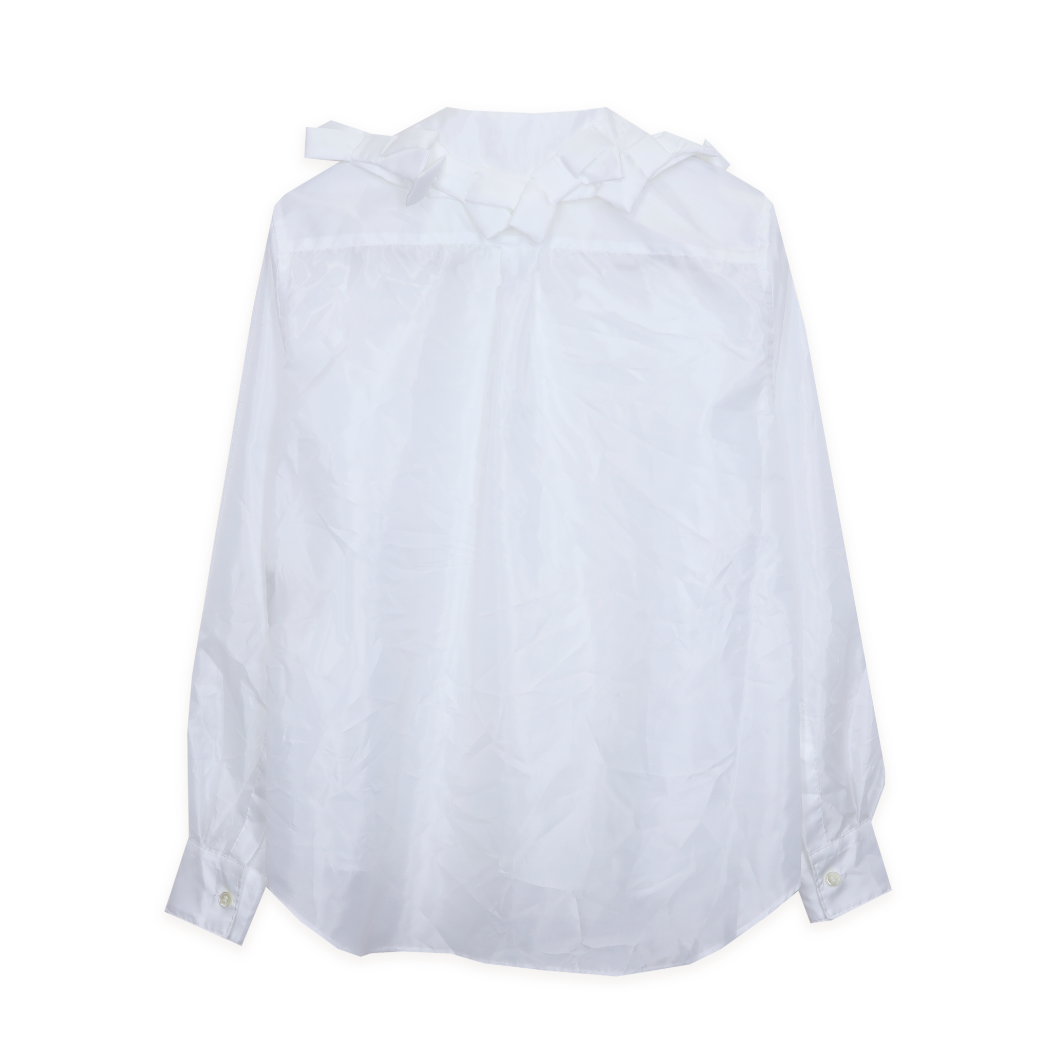 White Taffeta Bow Collar Blouse