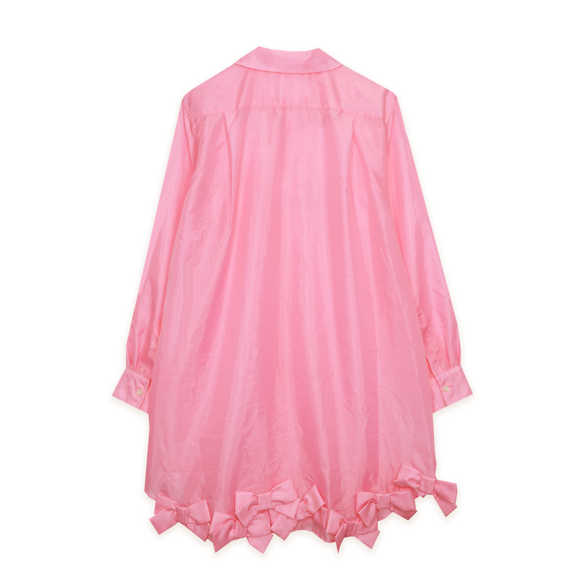 Pink Taffeta Bow Hem Long Blouse