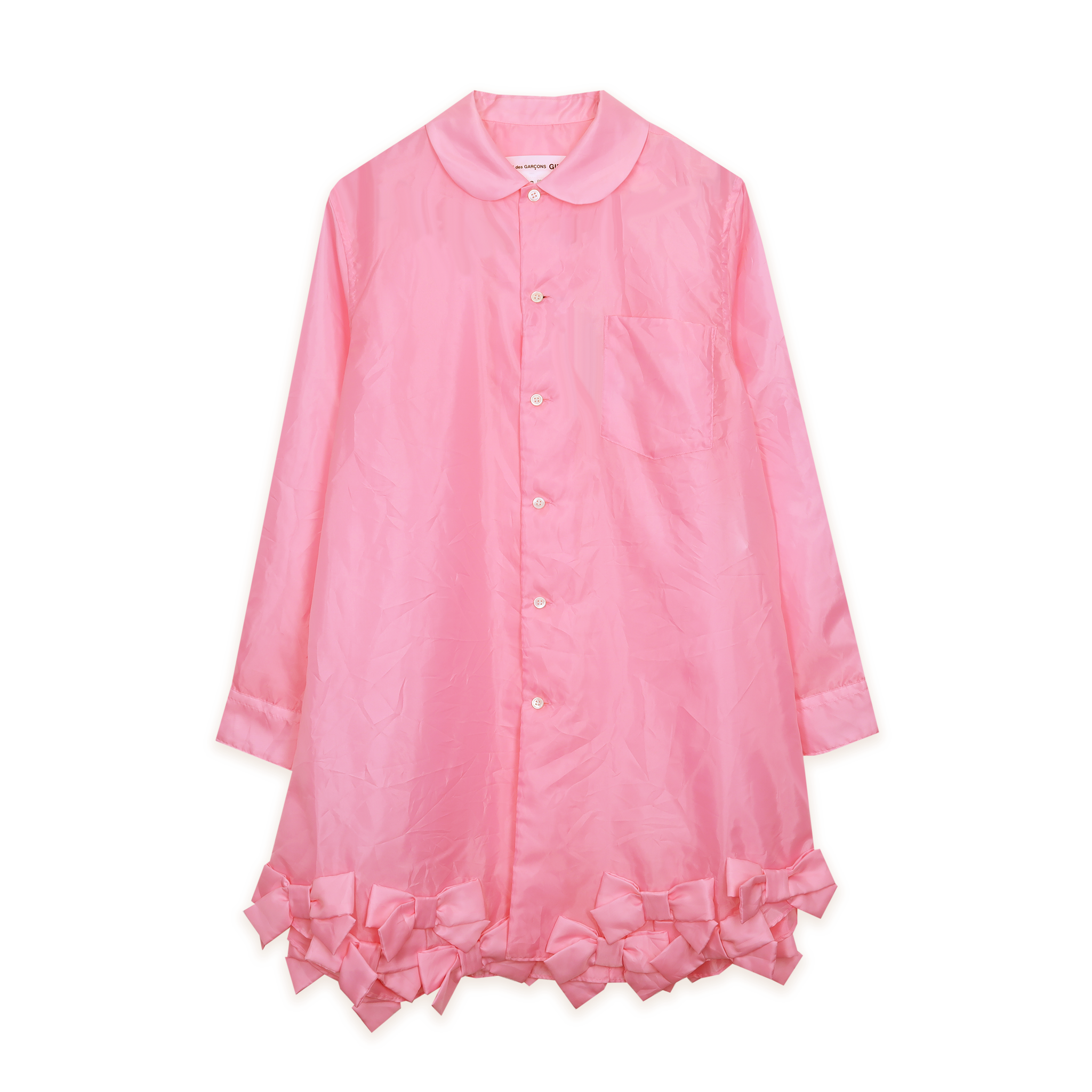 Pink Taffeta Bow Hem Long Blouse