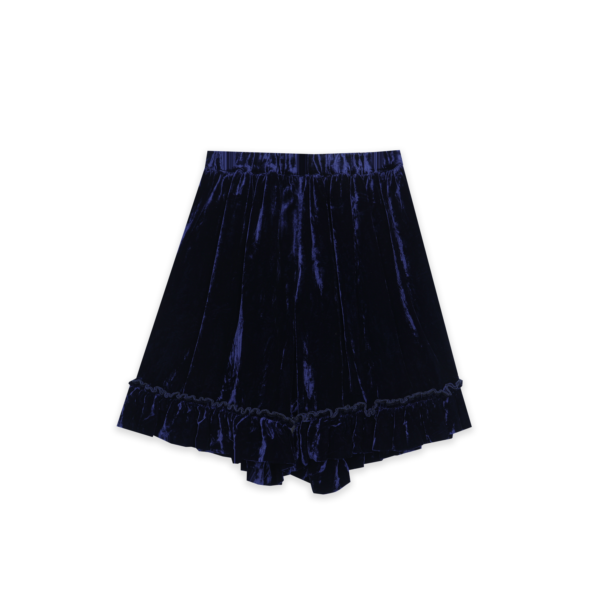 Navy Velvet Frill Hem Shorts