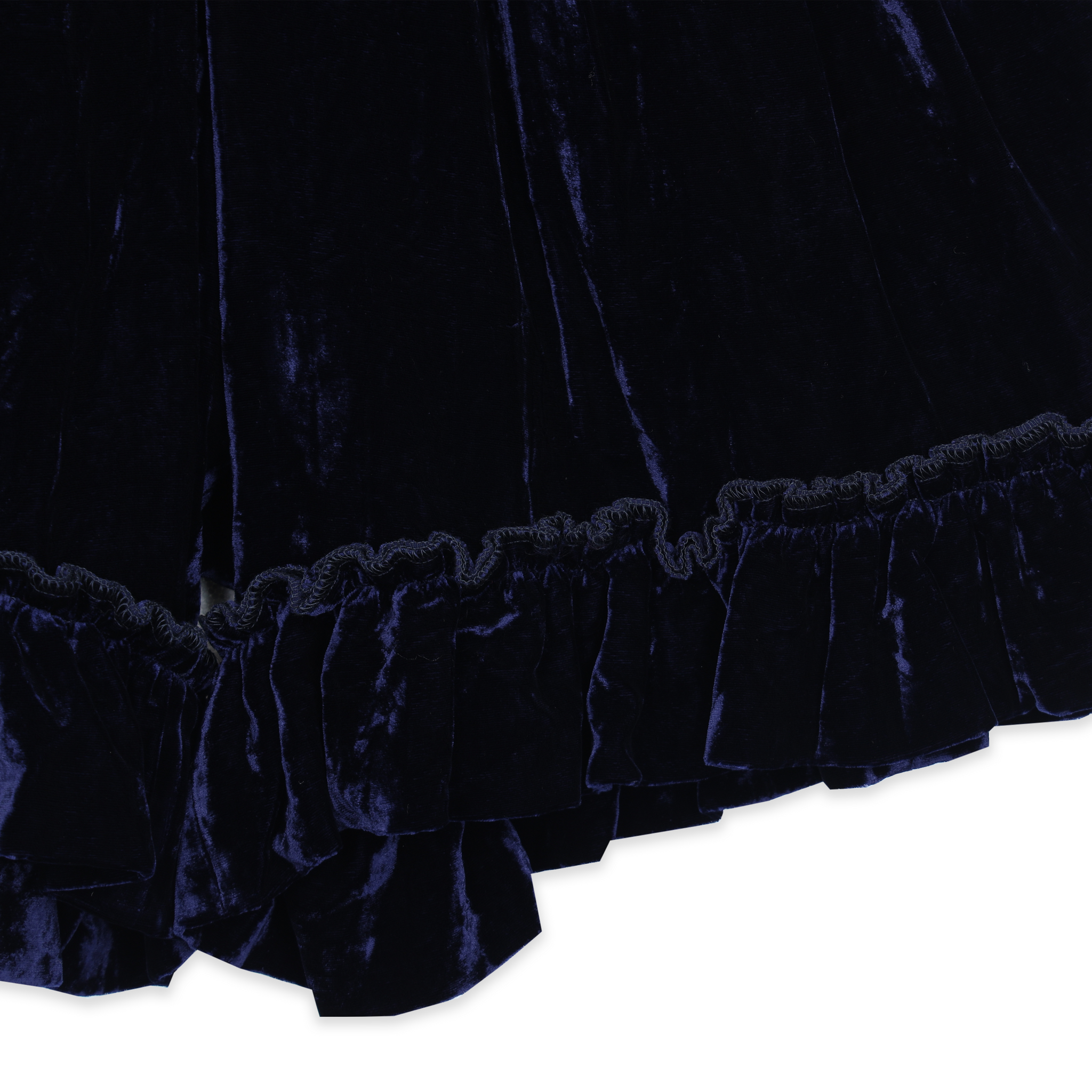 Navy Velvet Frill Hem Shorts
