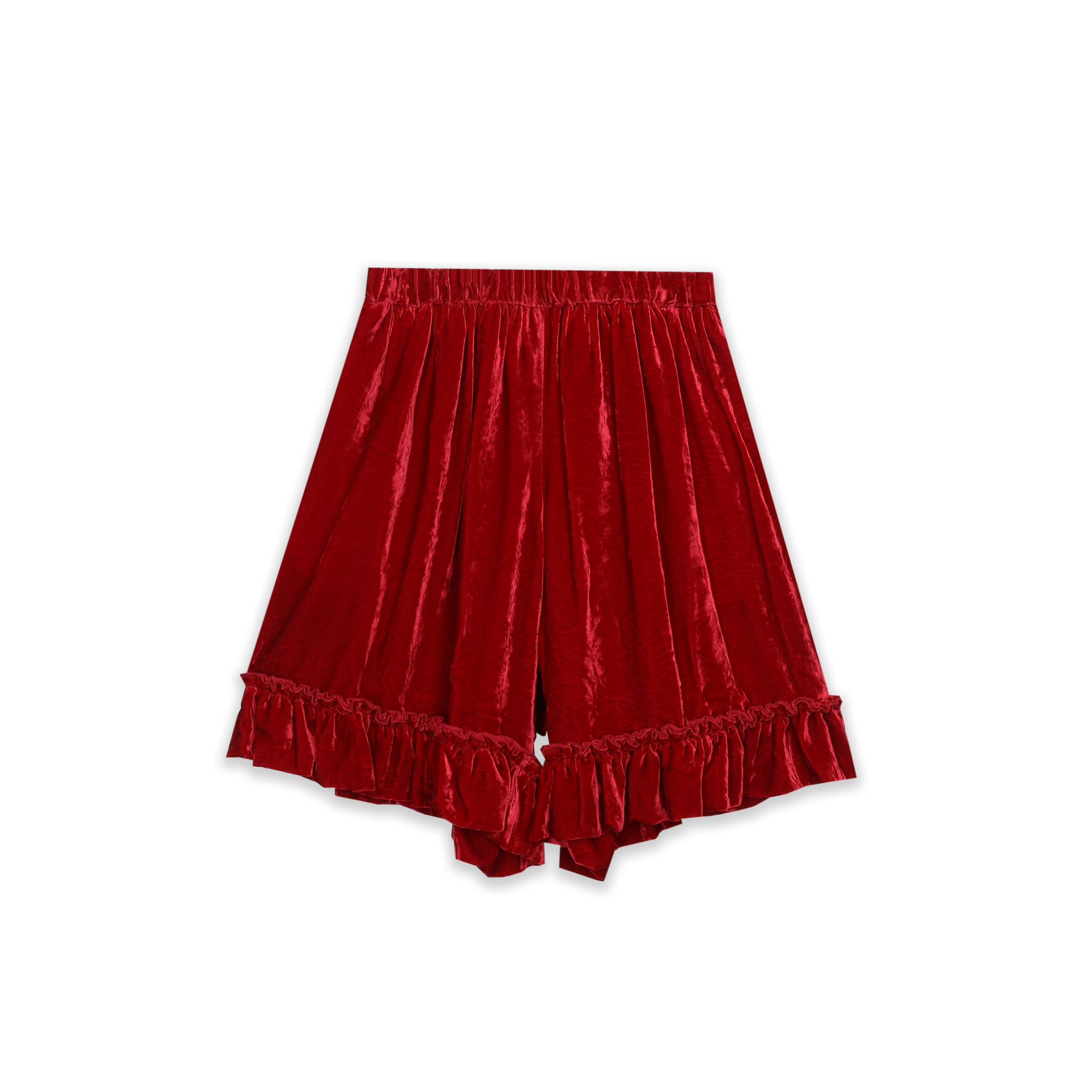 Red Velvet Frill Hem Shorts