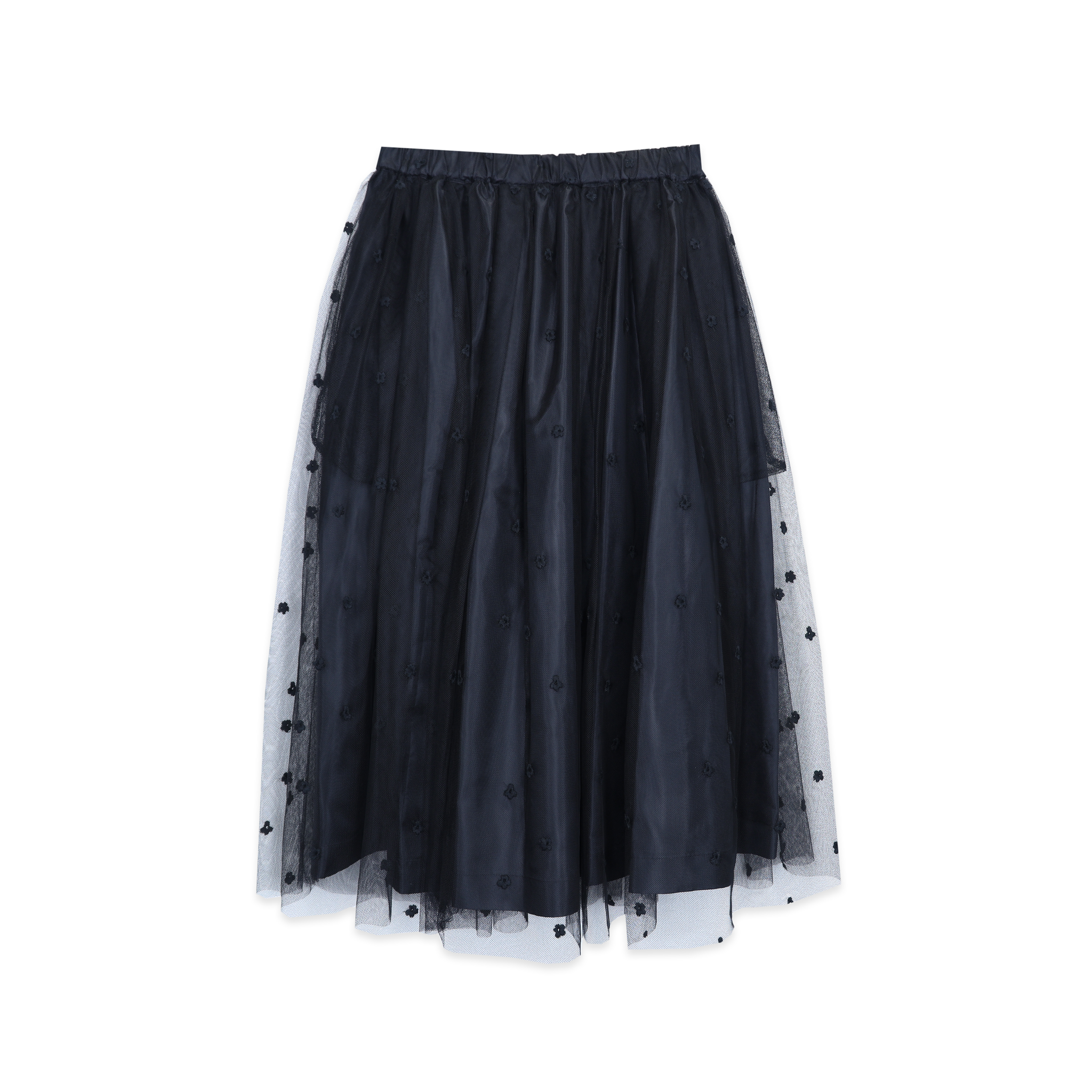 Tulle Layer Embroidered Skirt Black