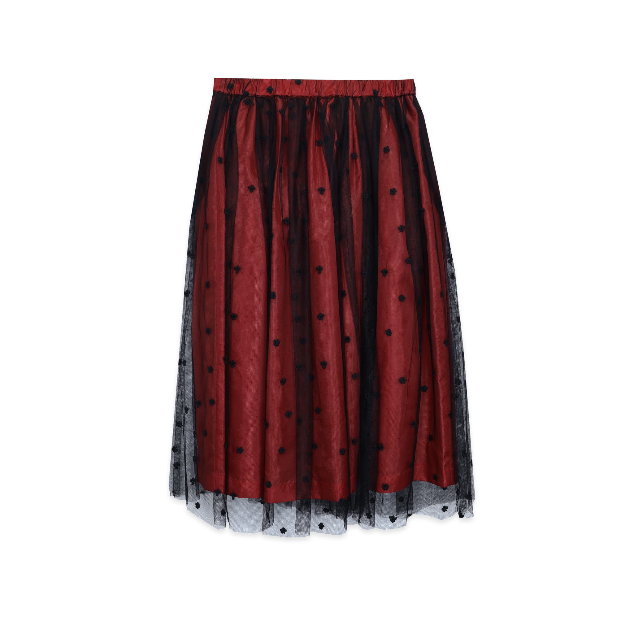 Tulle Layer Embroidered Skirt Red