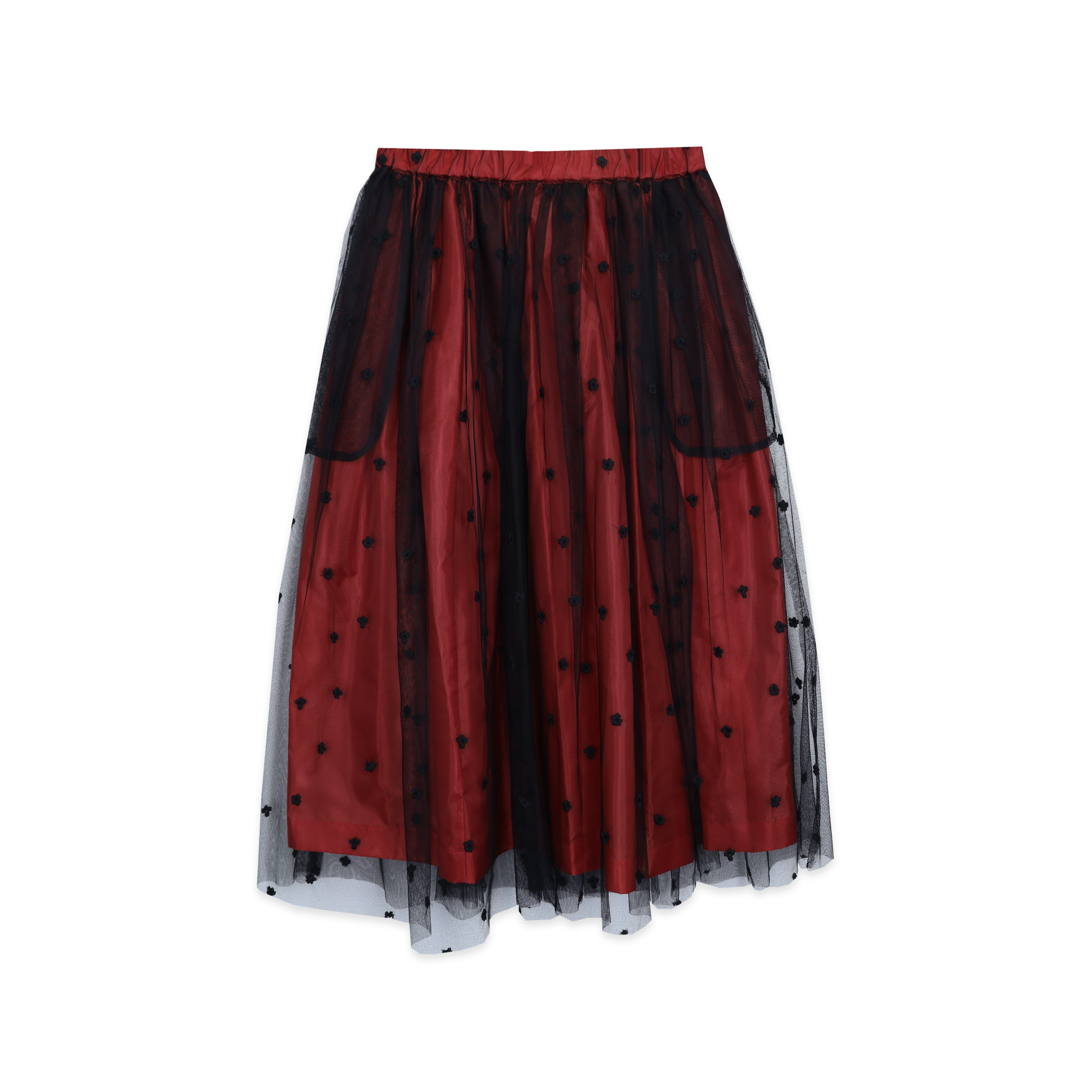 Tulle Layer Embroidered Skirt Red