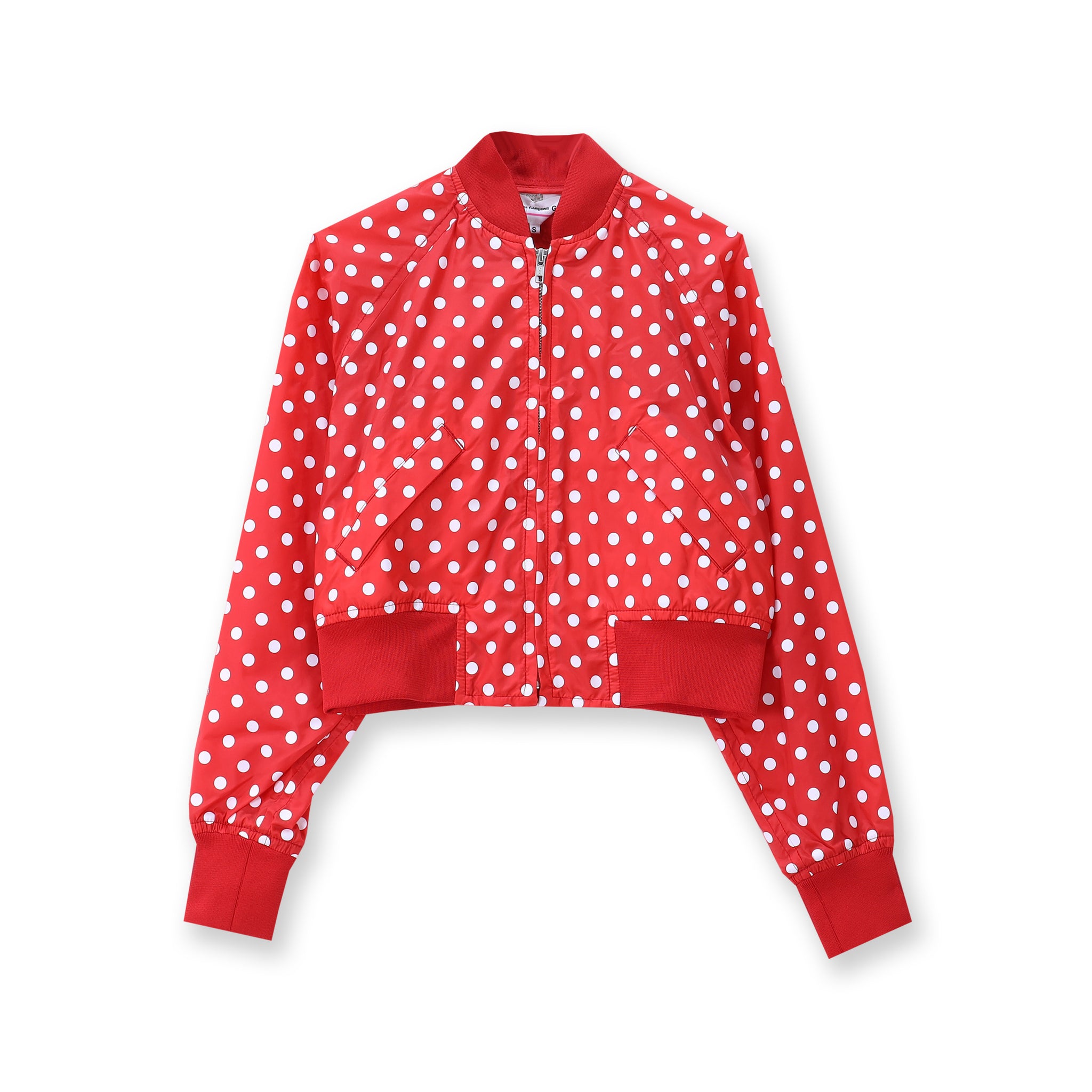 Cropped Polka Dot Bomber Jacket (Red)