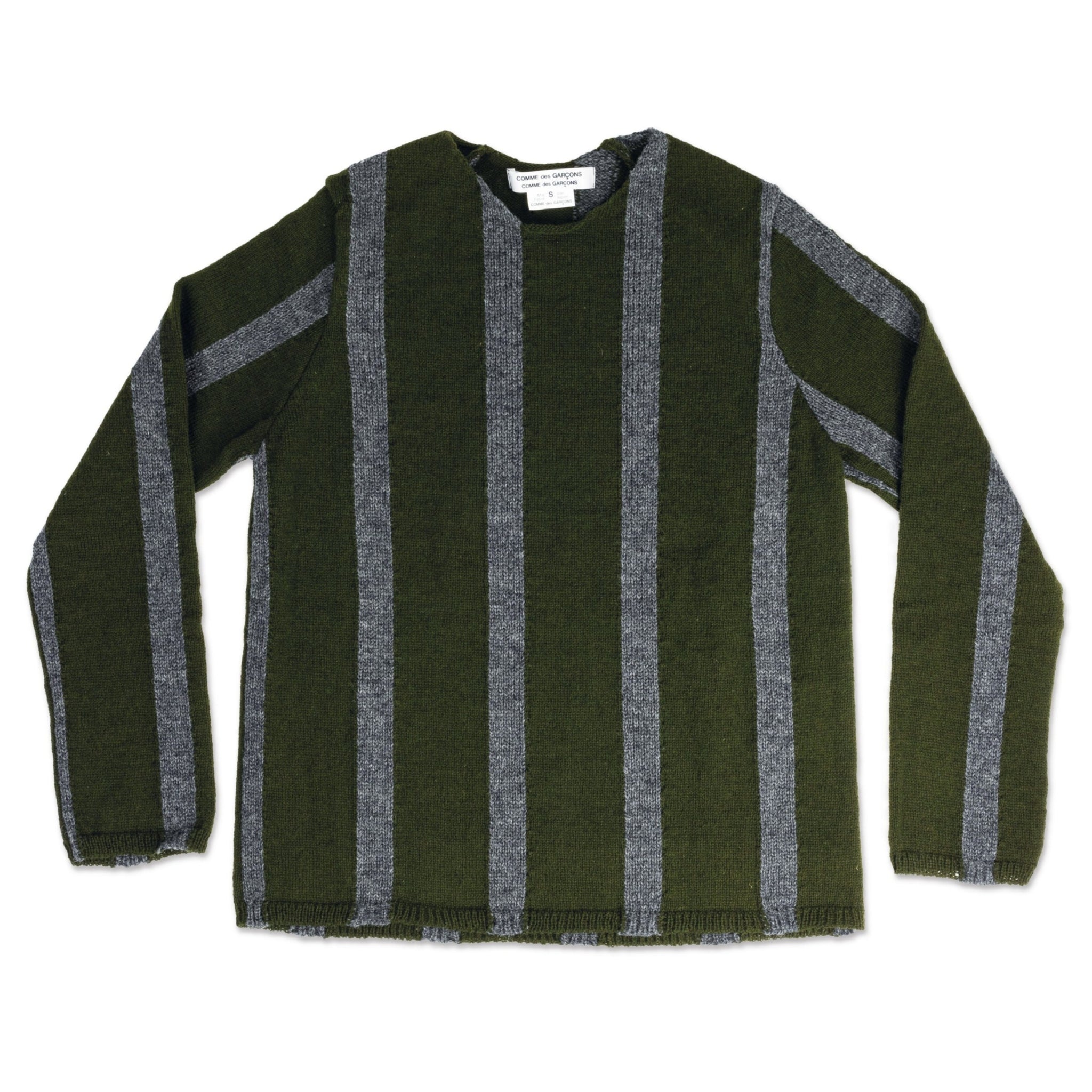 Wool Grey Khaki Wool Striped Sweater