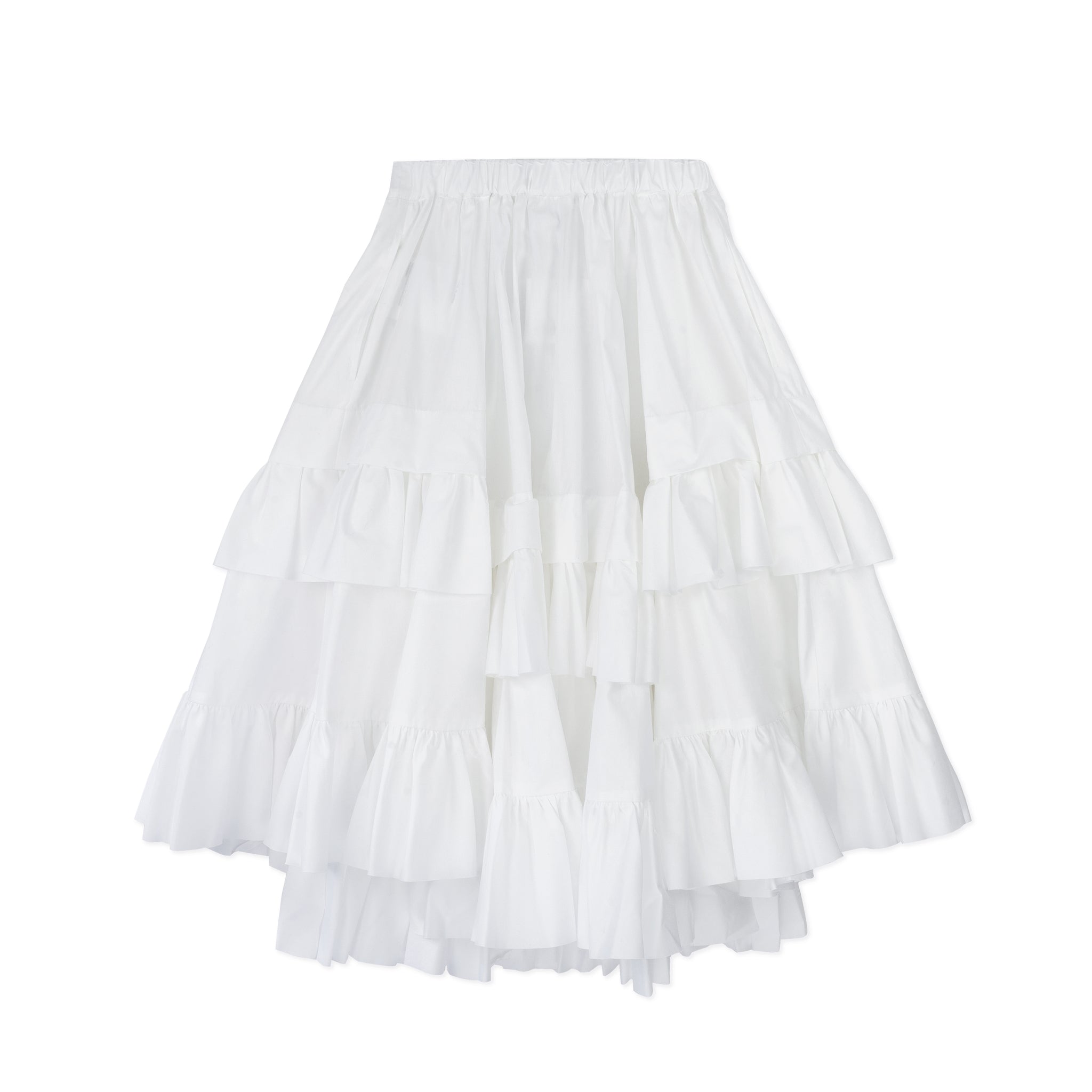 Tiered Gathered Tuck Skirt White