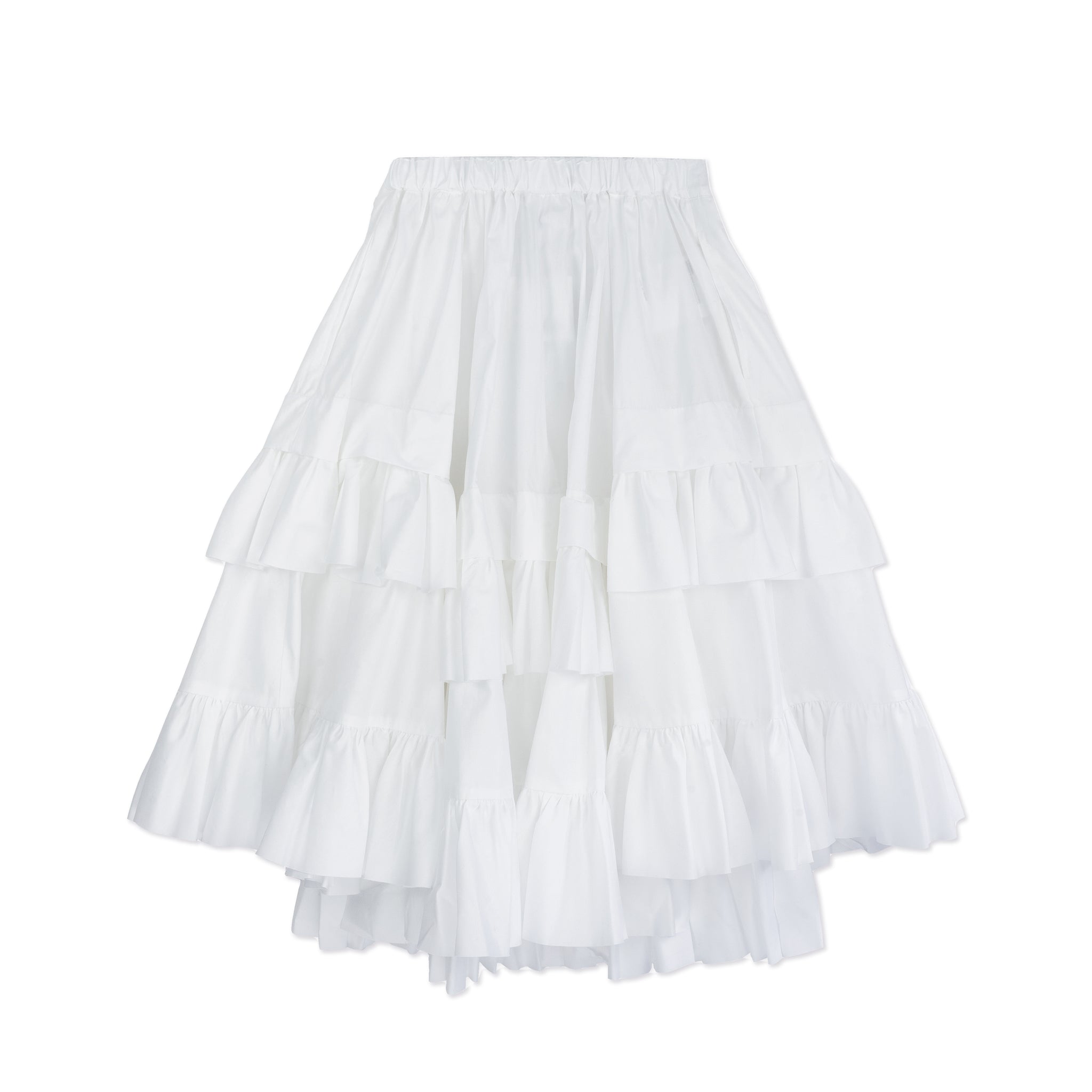Tiered Gathered Tuck Skirt White