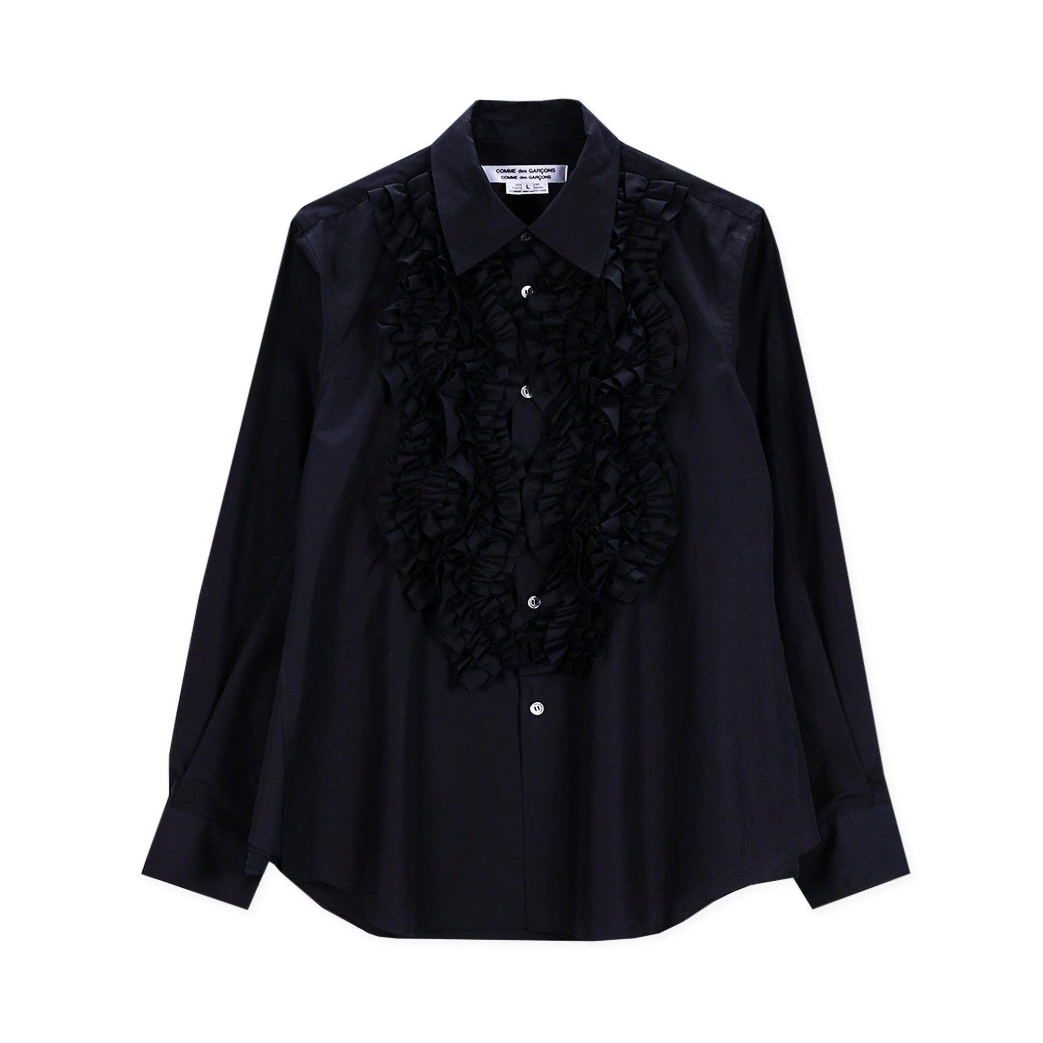 Cotton Front Frill Shirt Black