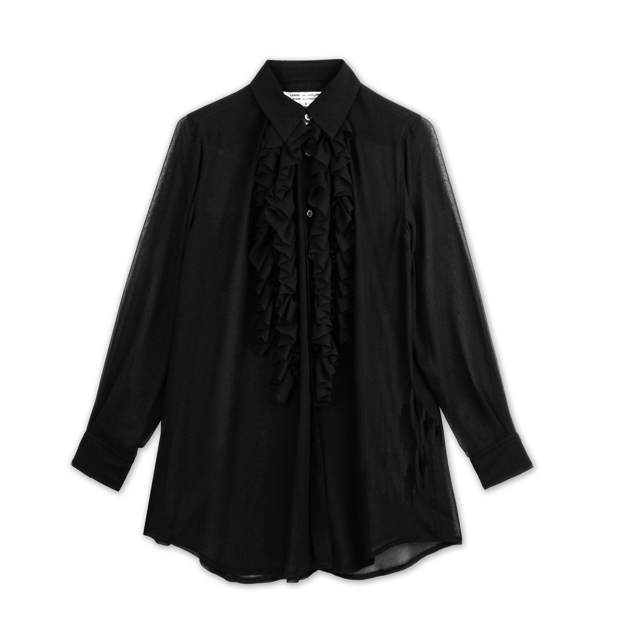 Georgette Front Frill Longline Blouse Black