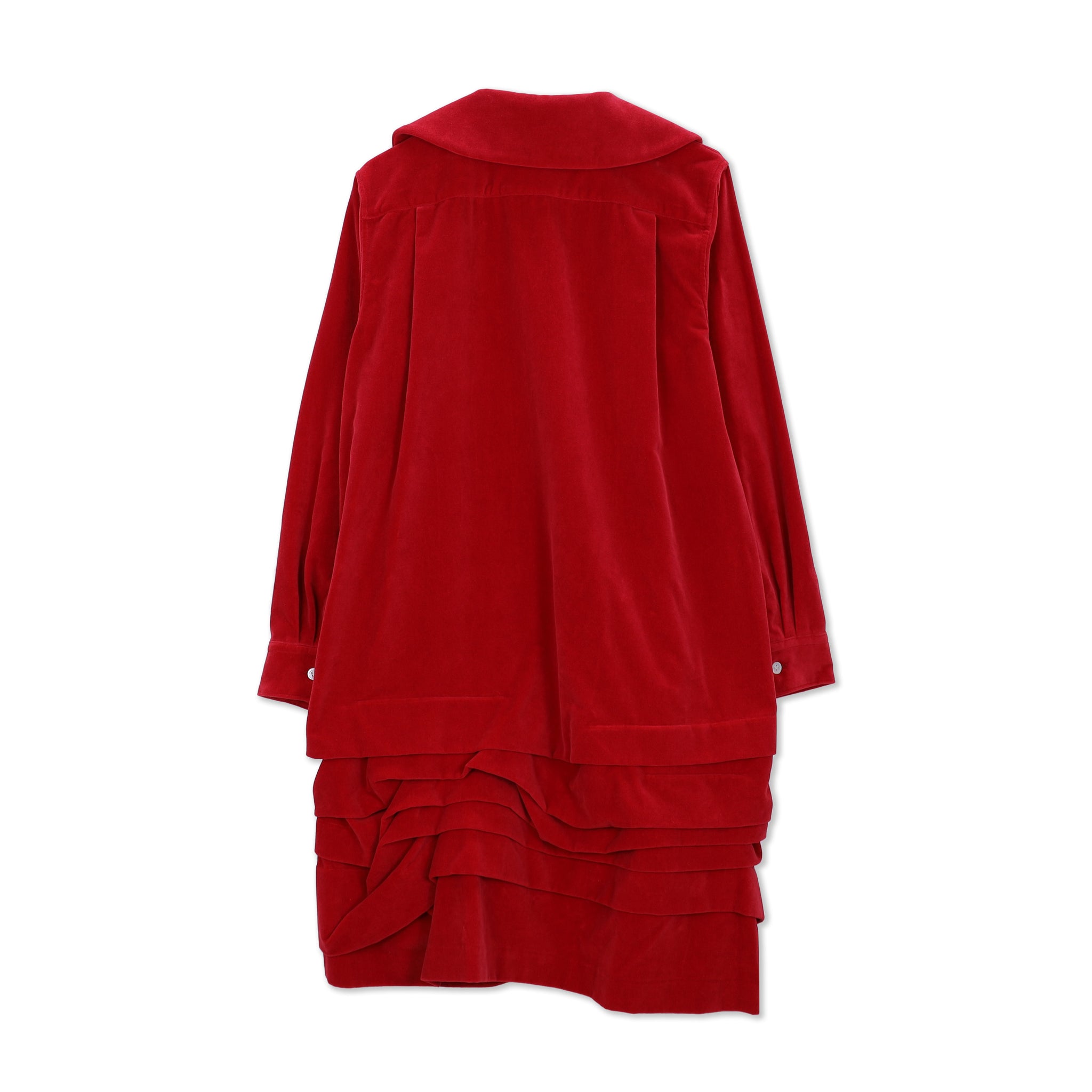 Red Velveteen Pleated Tuck Dress