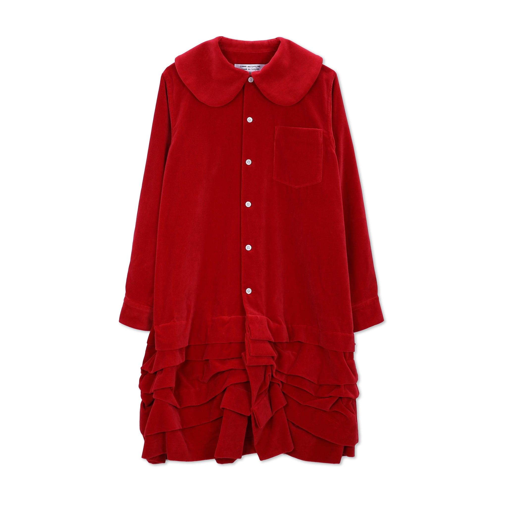 Red Velveteen Pleated Tuck Dress