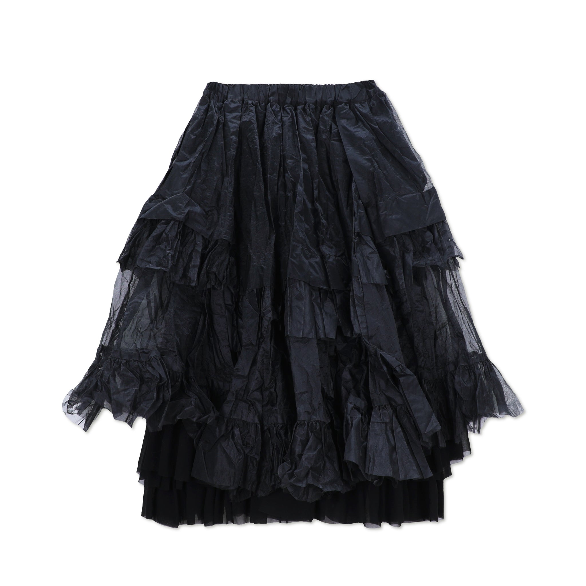 Crushed Taffeta Frill Tiered Skirt Black