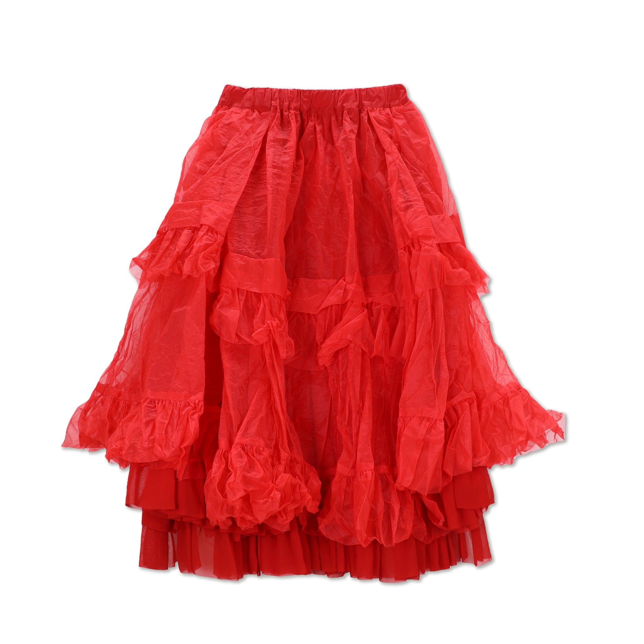 Crushed Taffeta Frill Tiered Skirt Red