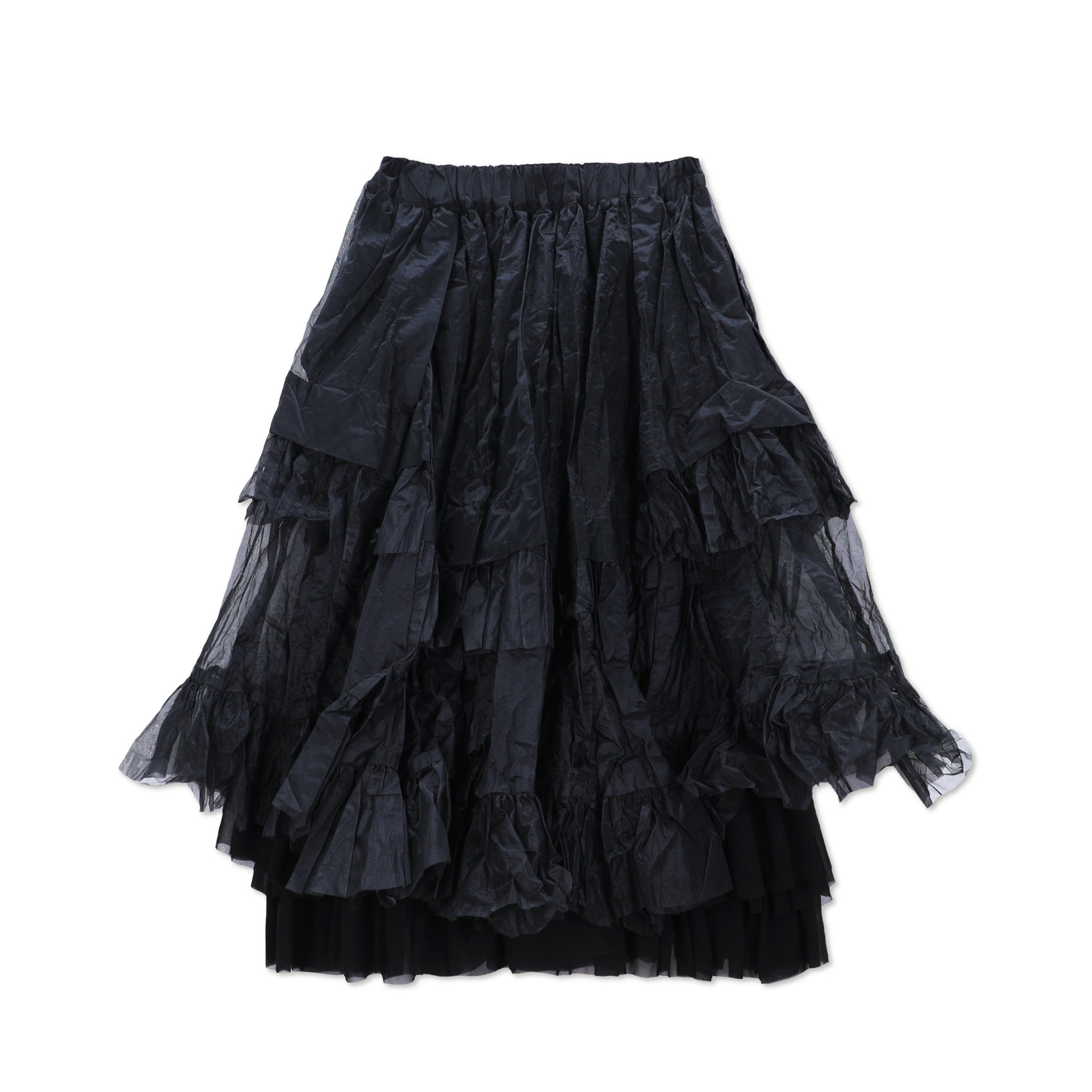 Crushed Taffeta Frill Tiered Skirt Black