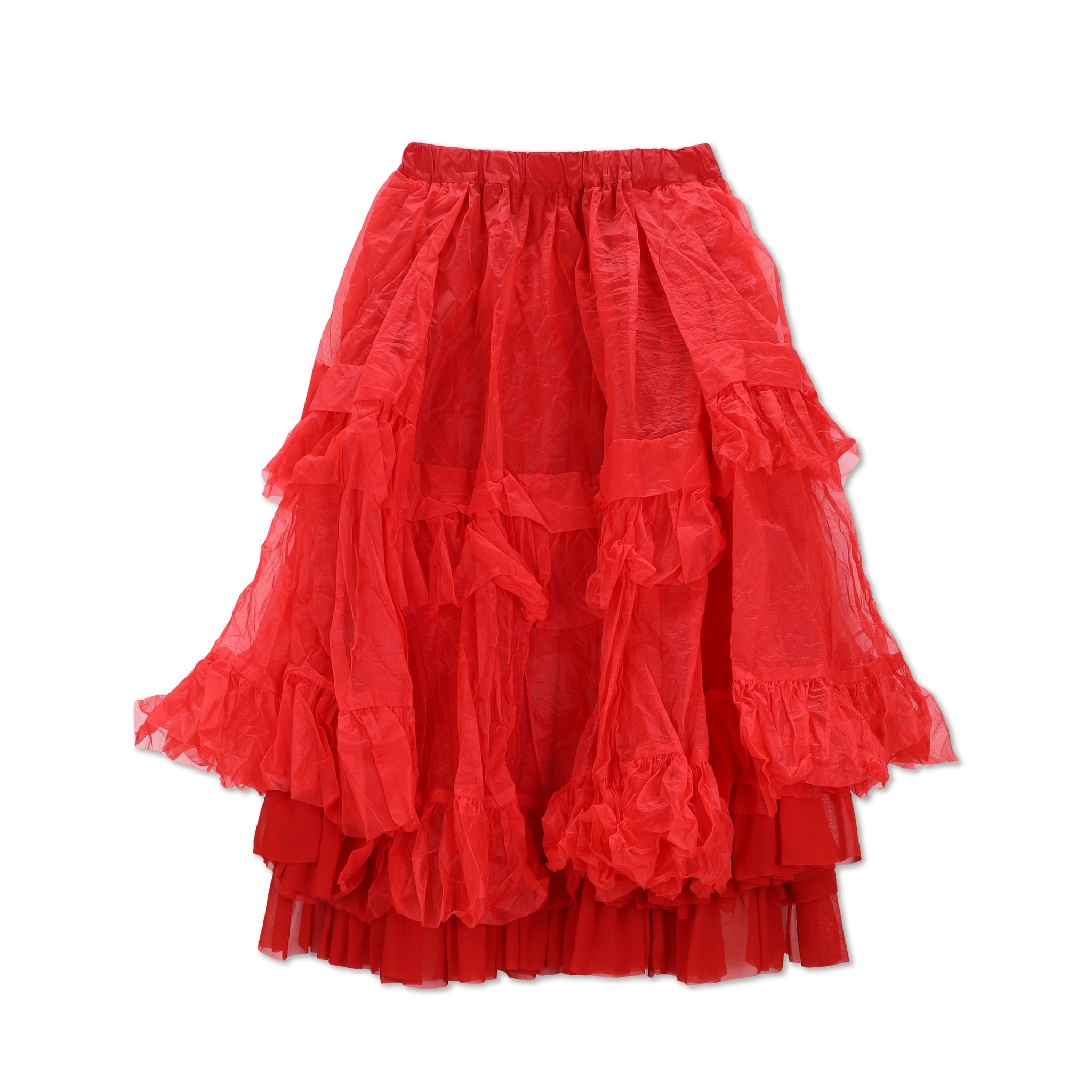 Crushed Taffeta Frill Tiered Skirt Red