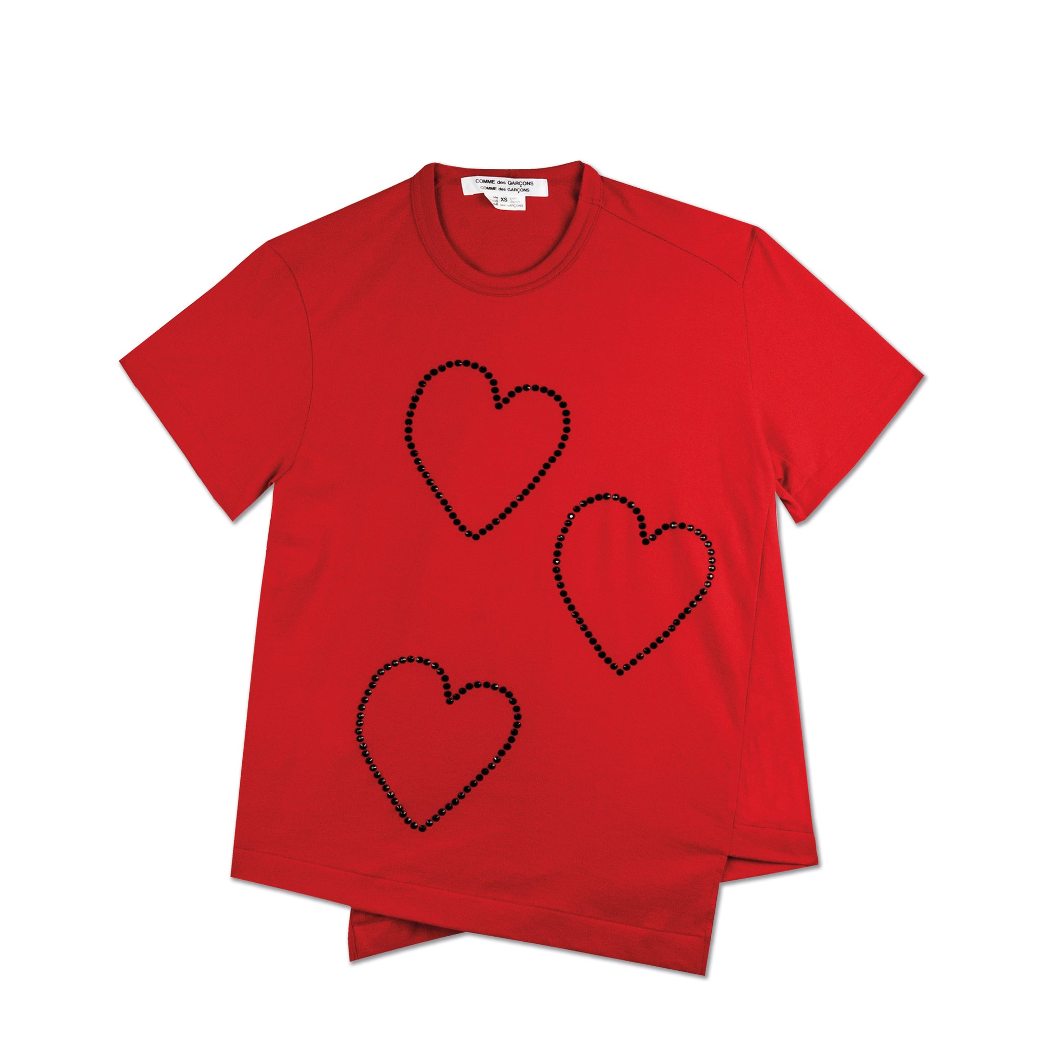 Asymmetric Rhinestone Heart T-Shirt Red