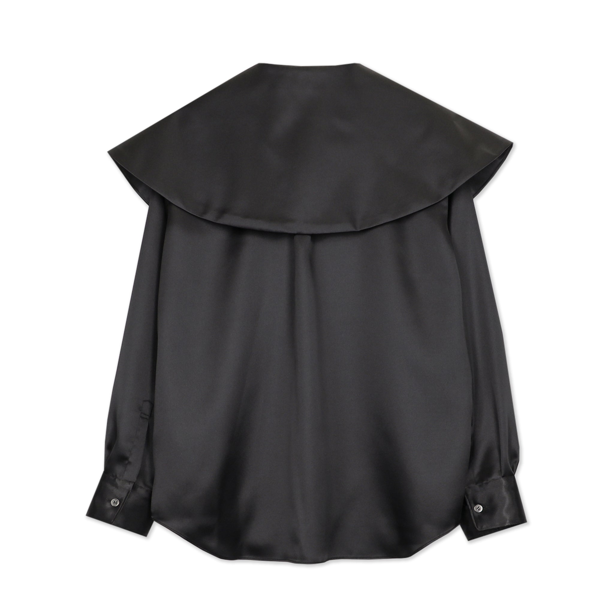 Black Satin Wide Collar Blouse