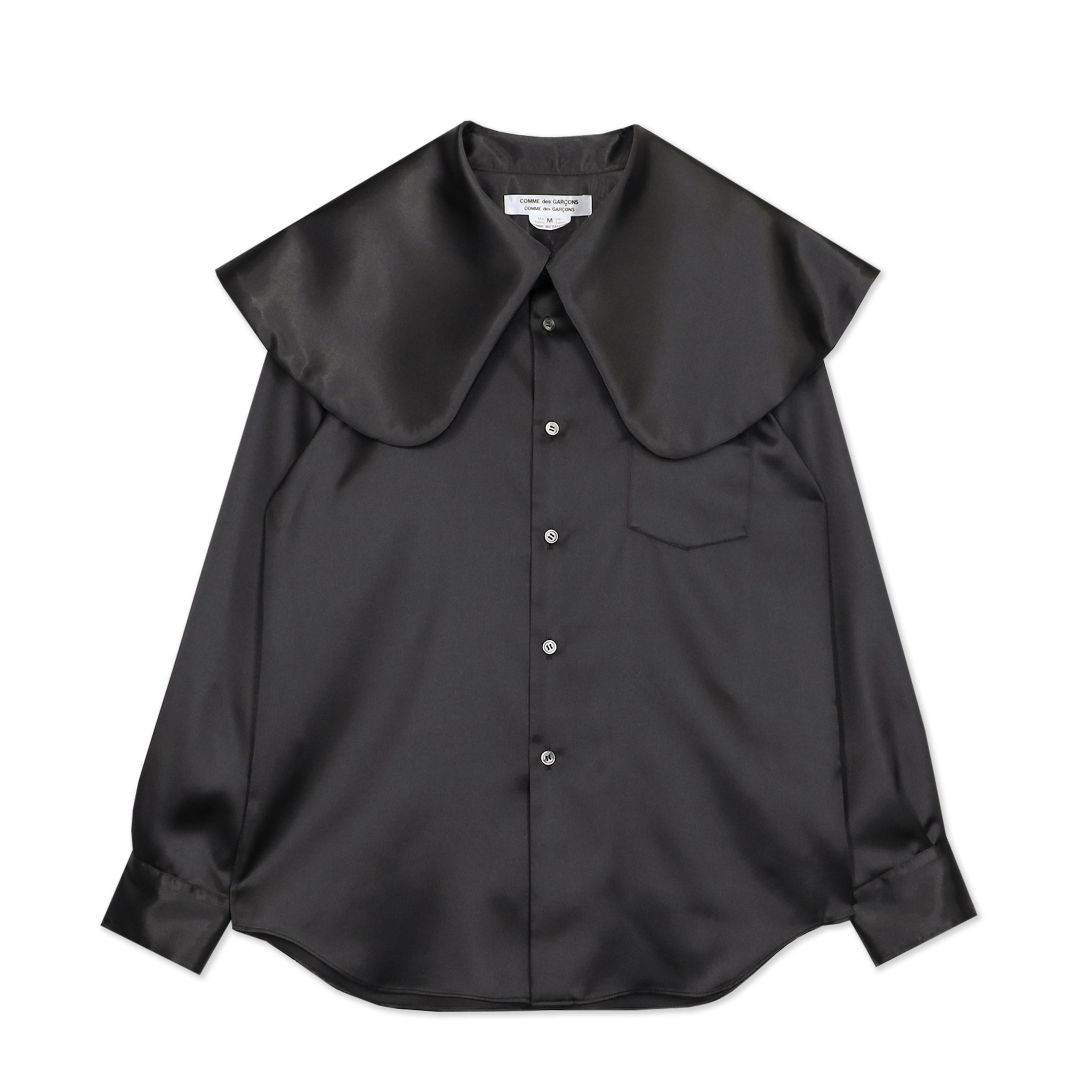 Black Satin Wide Collar Blouse