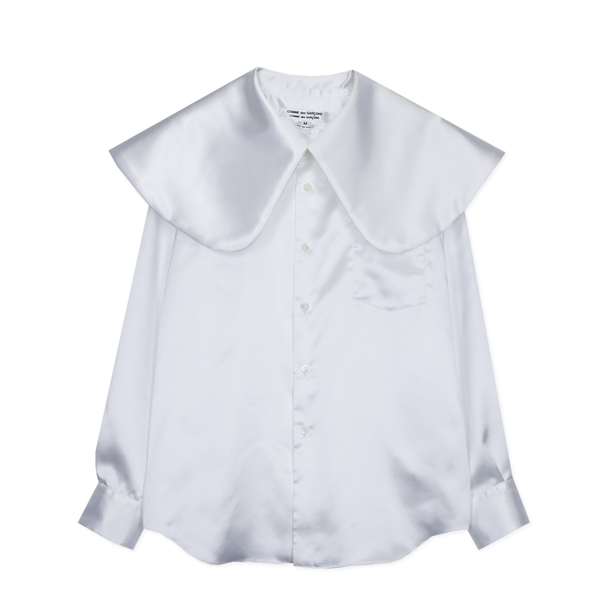 White Satin Wide Collar Blouse