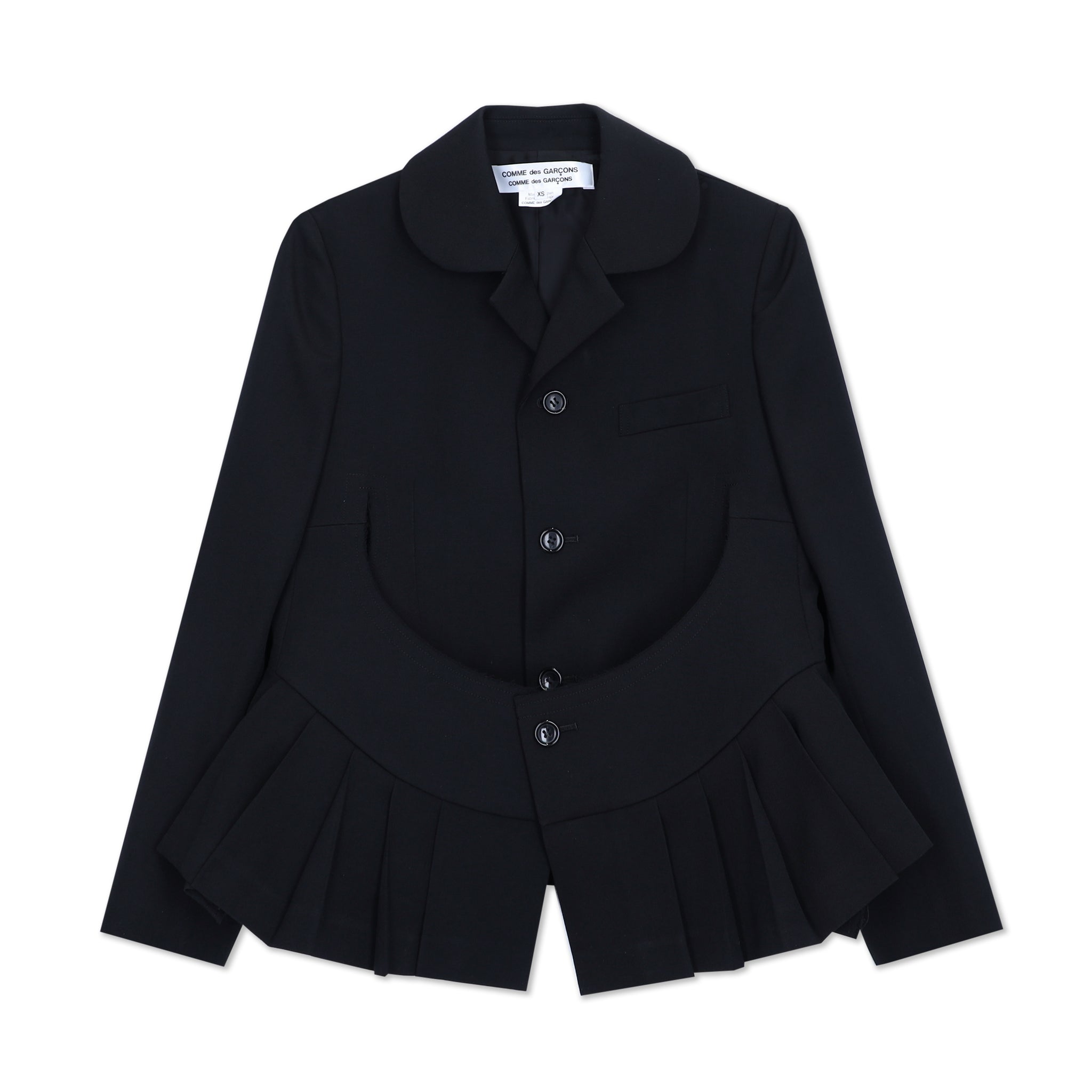 Wool Gabardine Pleated Curve Cut Jacket