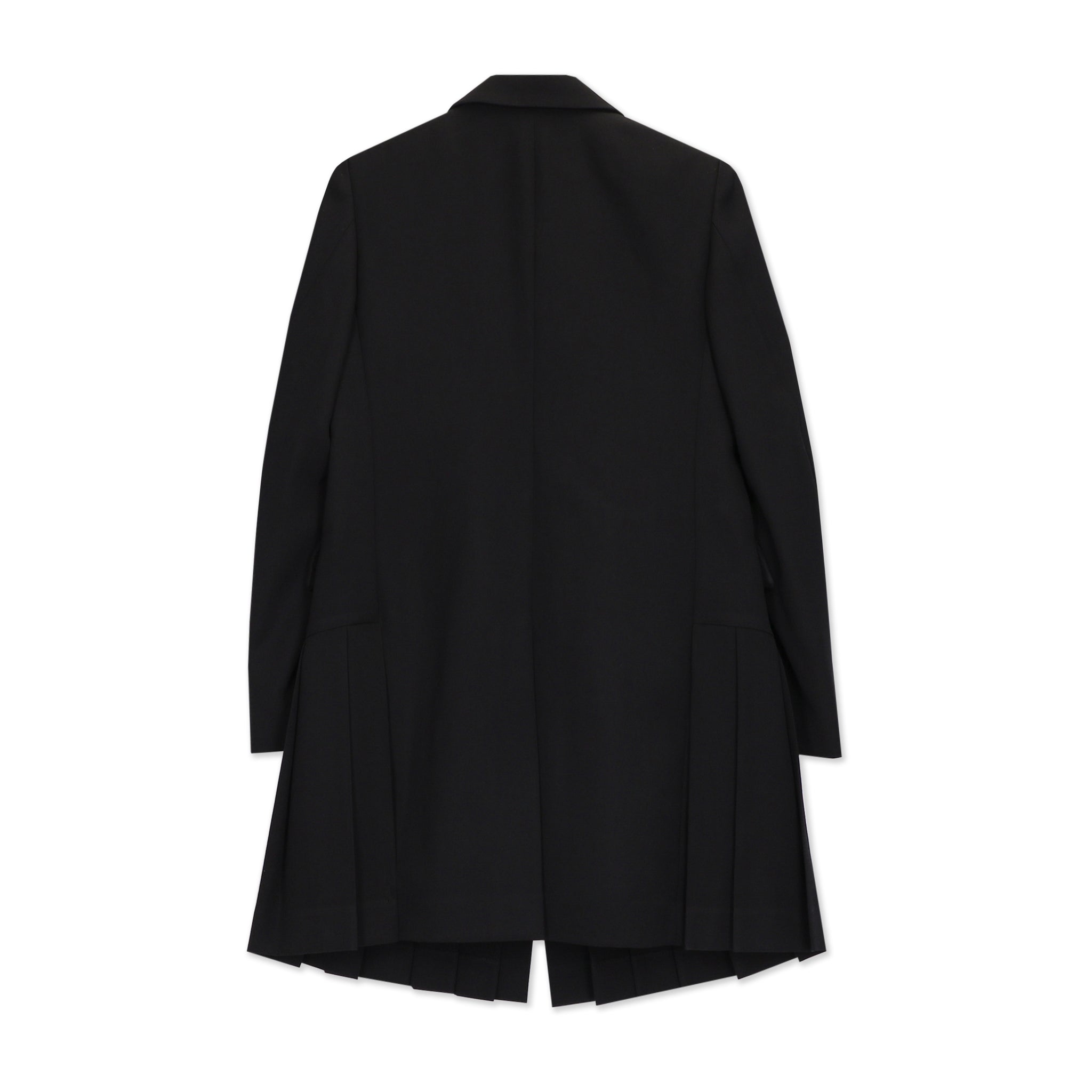 Wool Gabardine Long Pleated Curve Cut Jacket