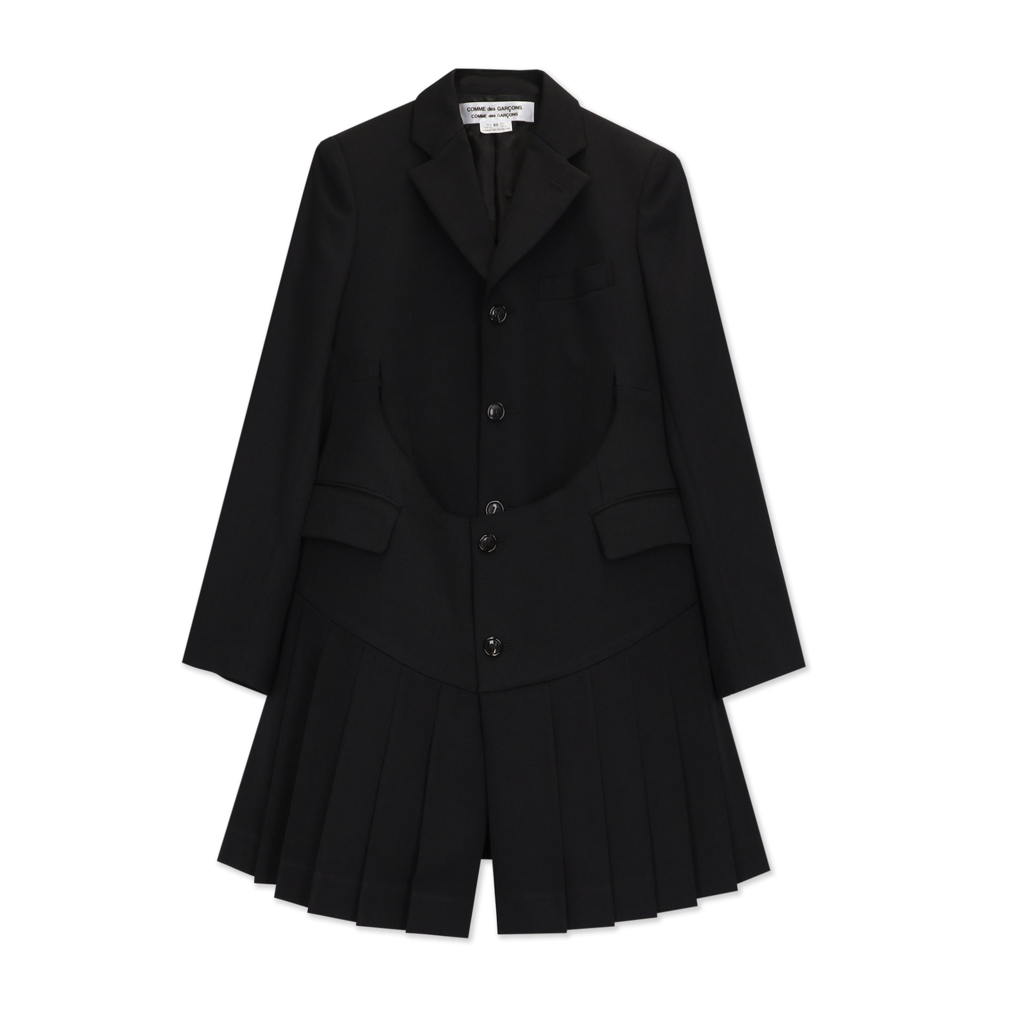 Wool Gabardine Long Pleated Curve Cut Jacket