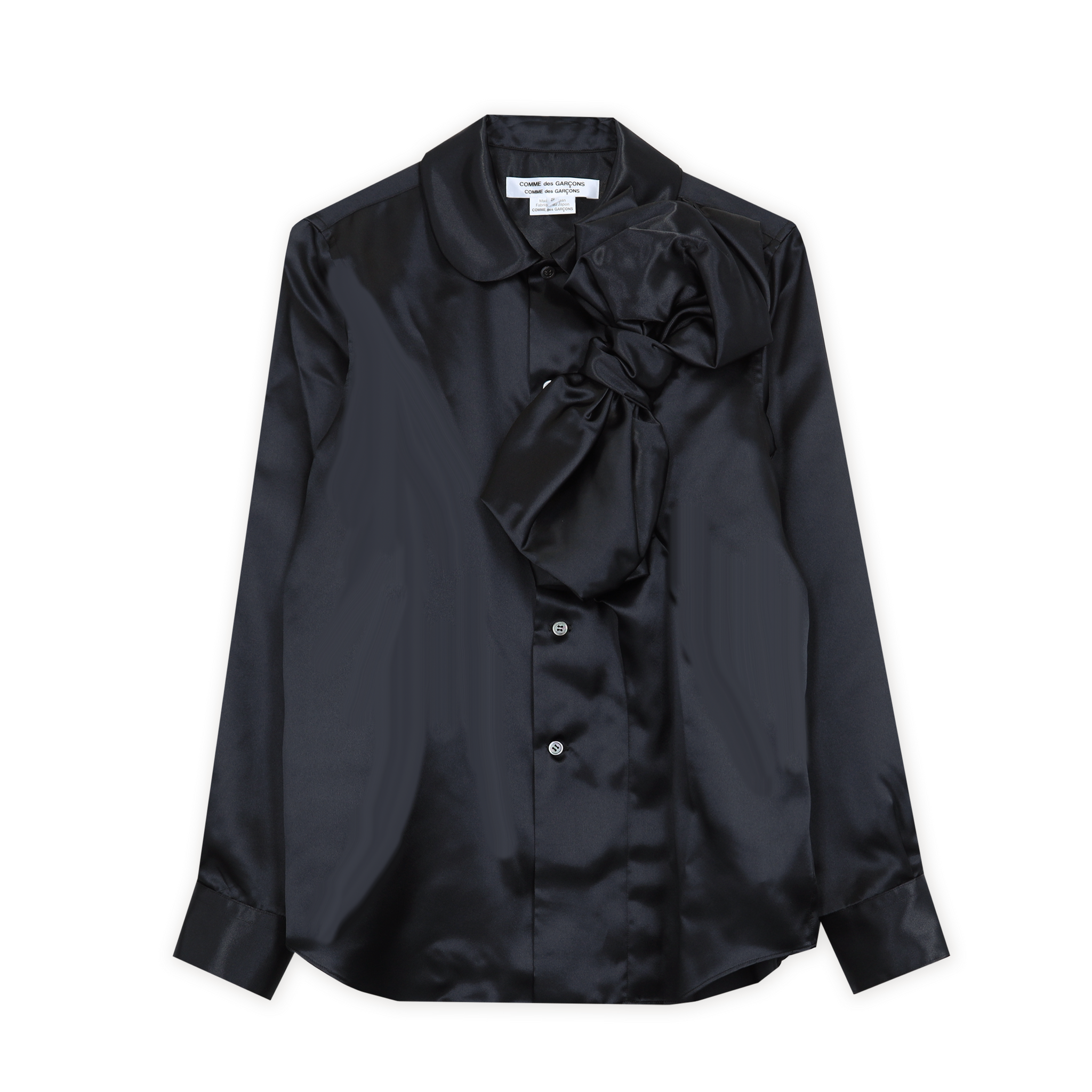 Black Twisted Satin Bow Blouse