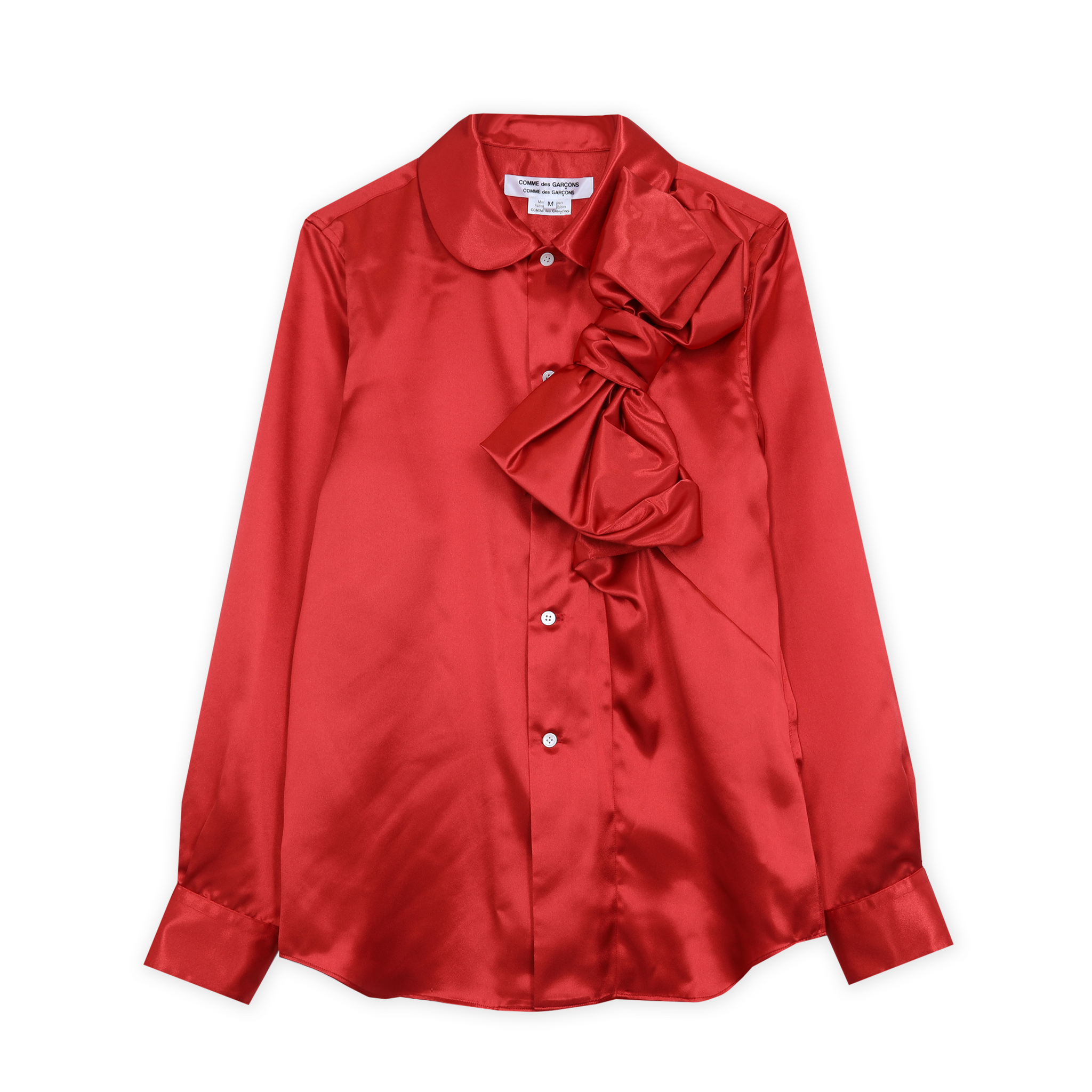Red Twisted Satin Bow Blouse