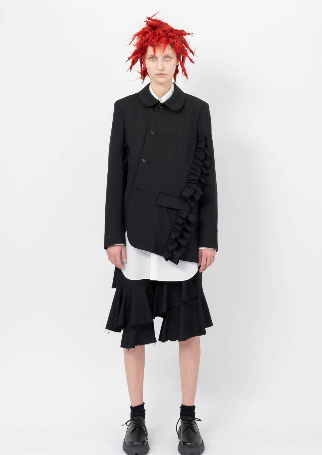 Wool Gabardine Bias Frill Shorts