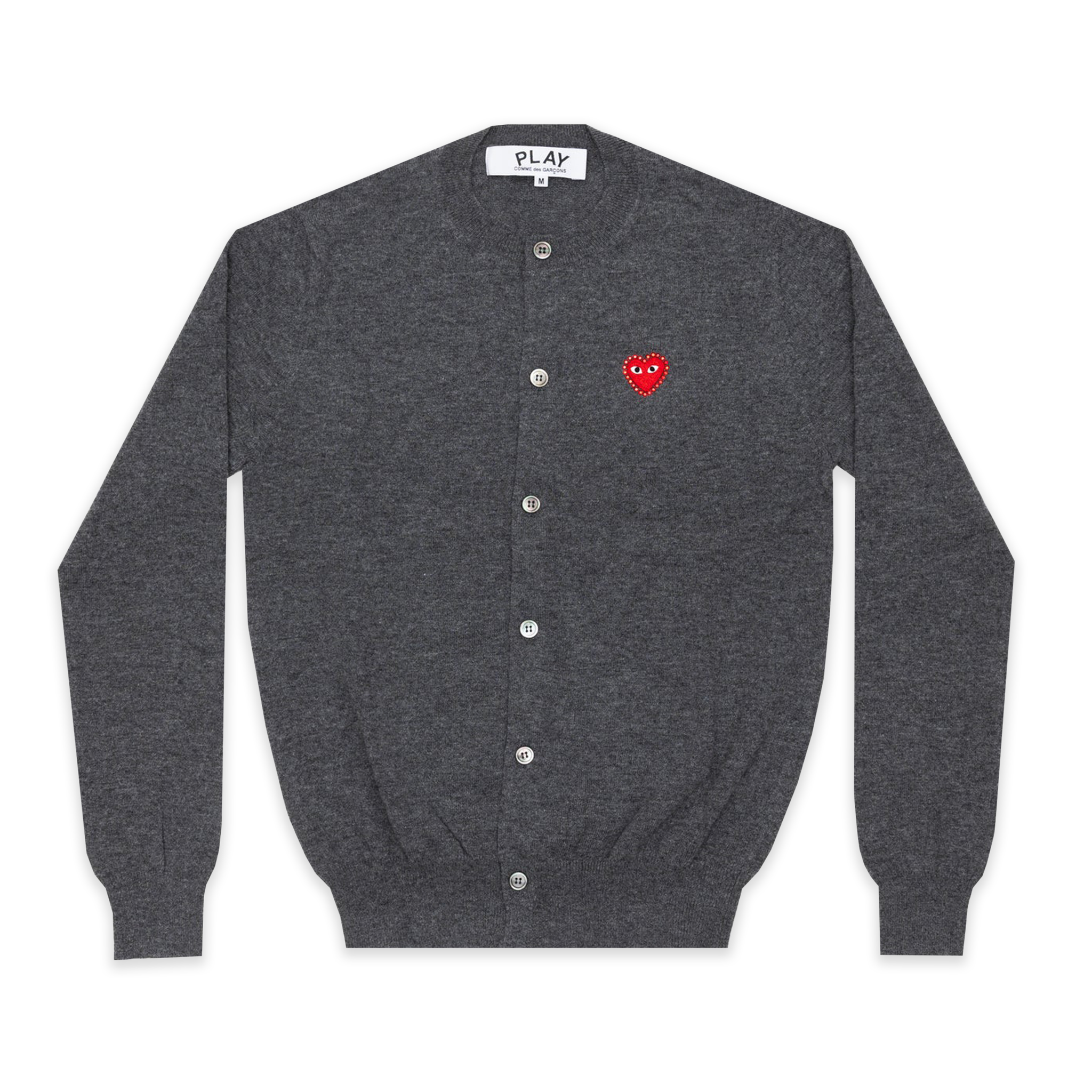 PLAY Round Neck Cardigan Red Rhinestone Heart (Grey)