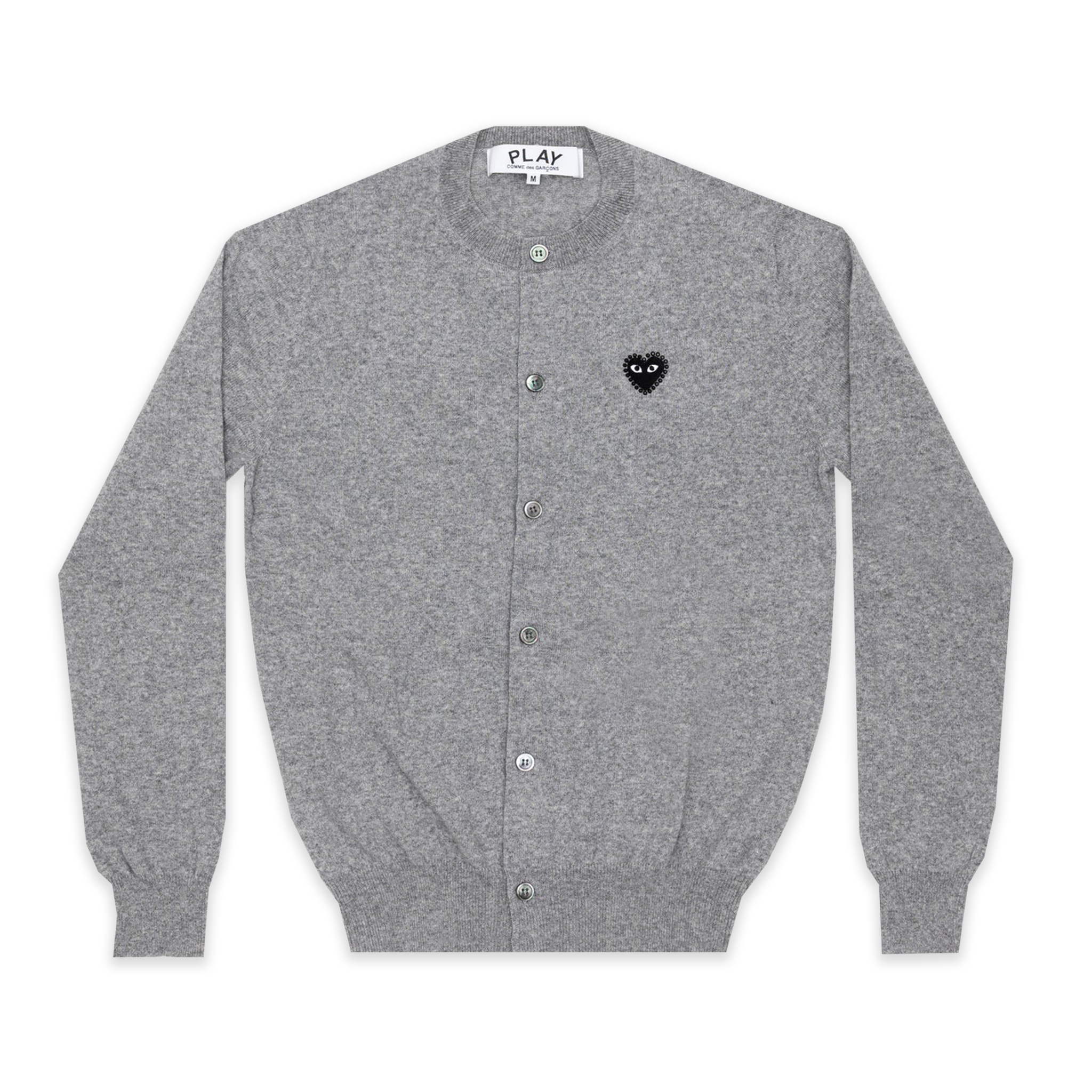PLAY Round Neck Cardigan Black Rhinestone Heart (Light Grey)