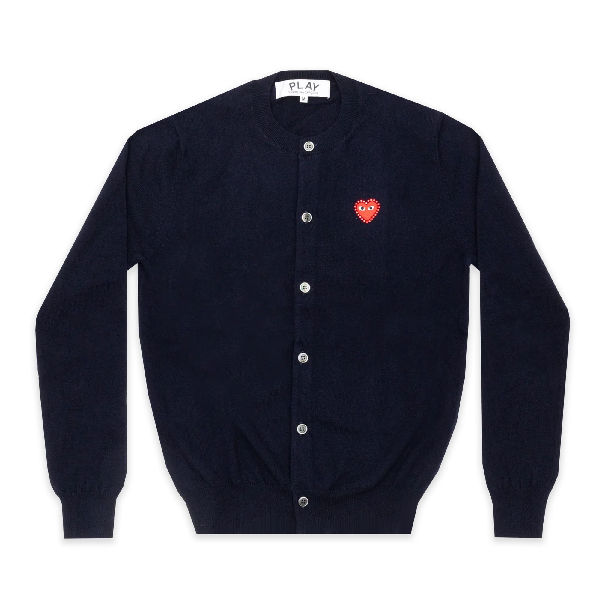 PLAY Round Neck Cardigan Red Rhinestone Heart (Navy)