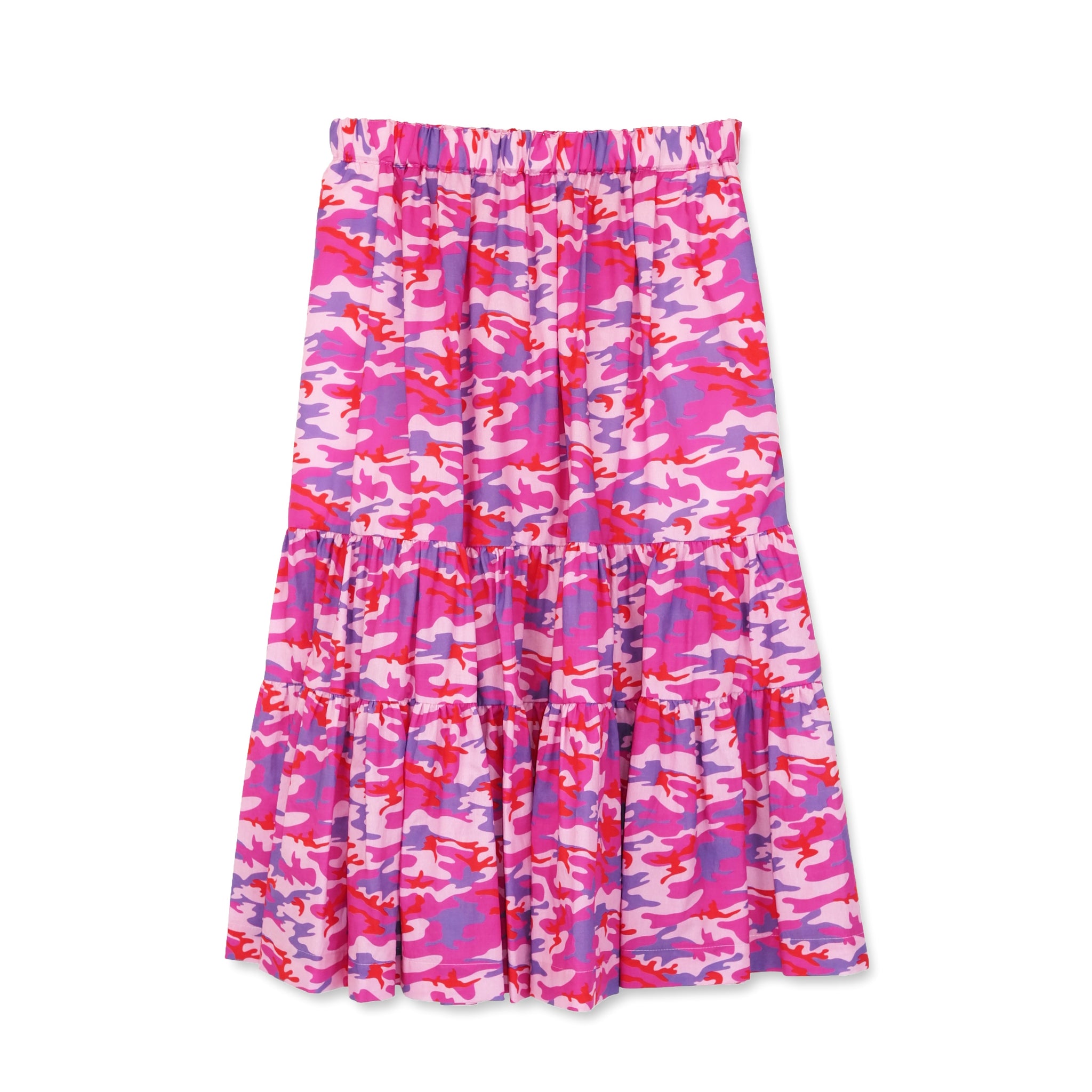 Organic Cotton Light Poplin Camouflage Print Tiered Skirt