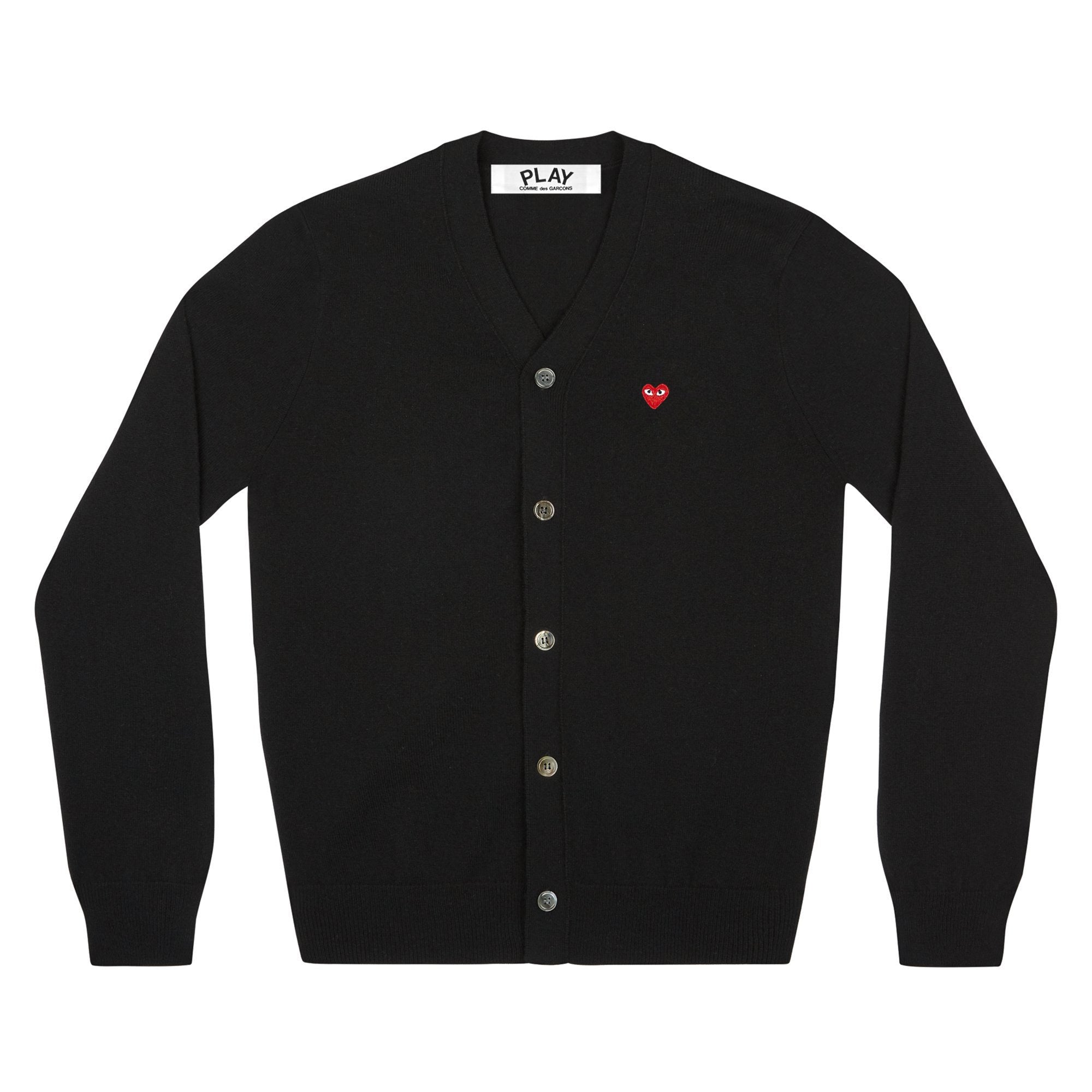 PLAY V-Neck Cardigan with Small Red Heart Black – COMME des