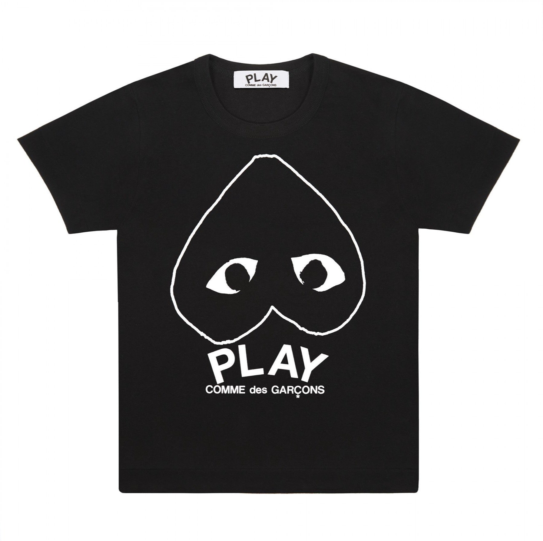 PLAY Black T-Shirt with White Heart Outline