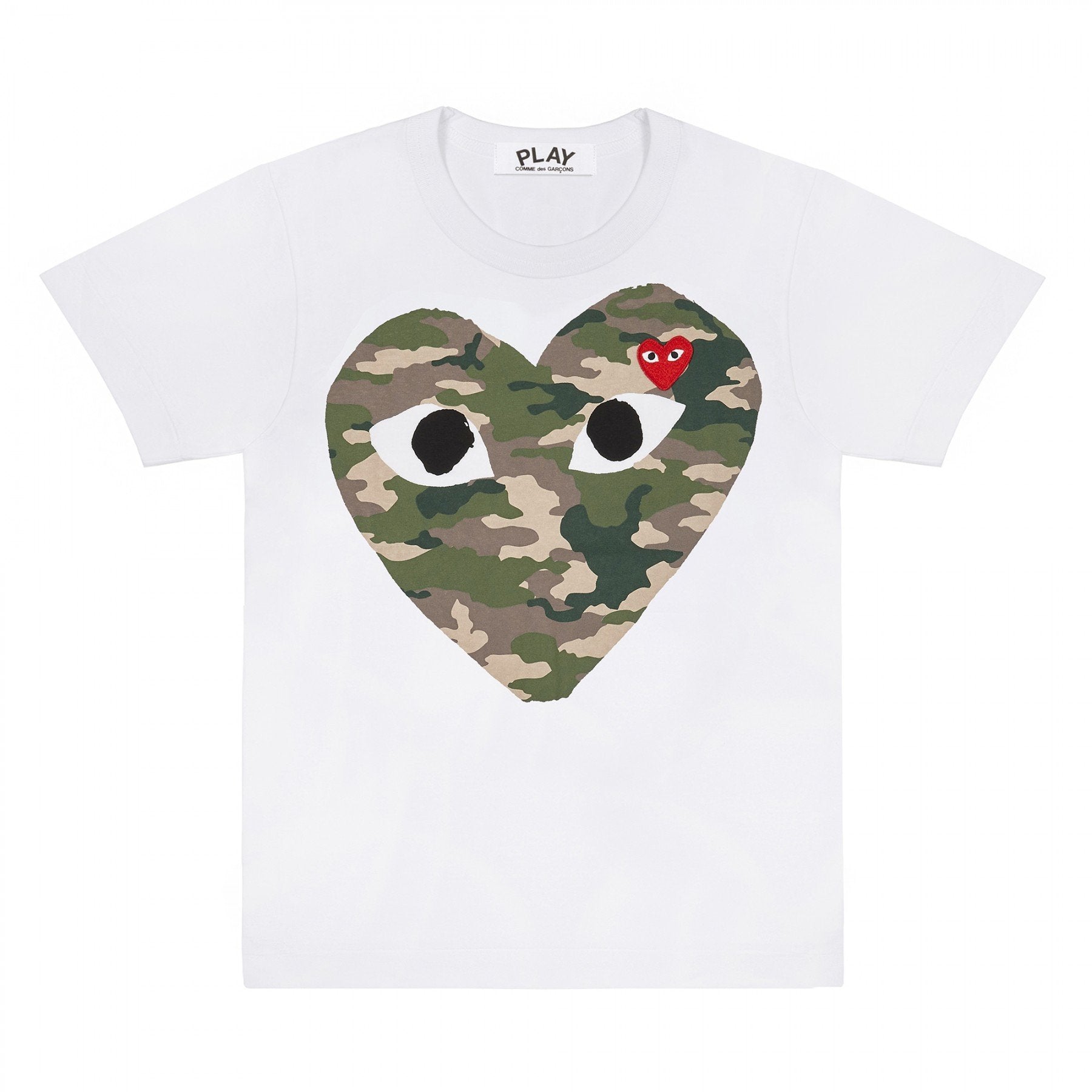 PLAY White T-Shirt with Camo Printed Heart