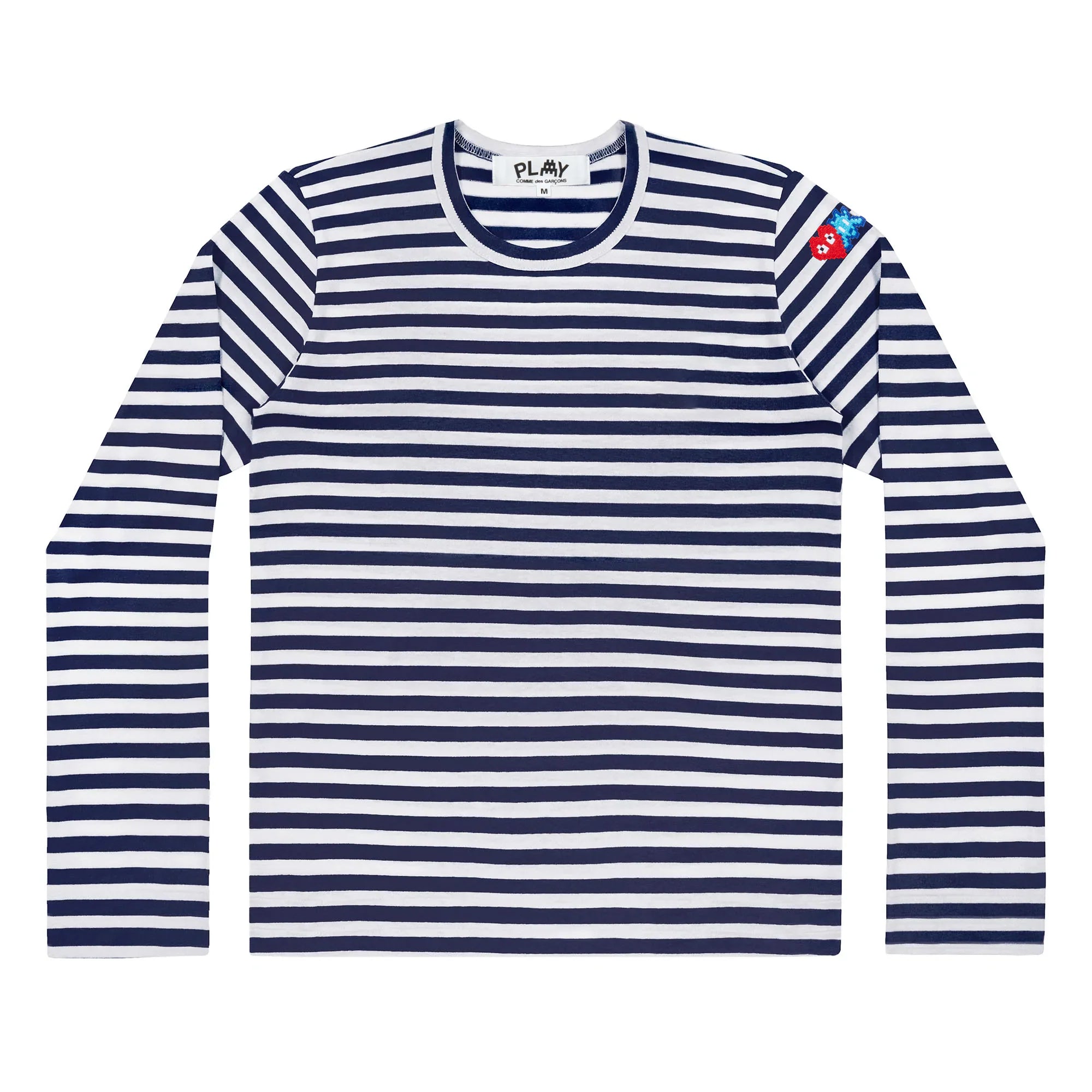 PLAY Space Invader L/S Navy Striped Red Invader Heart and Blue Emblem