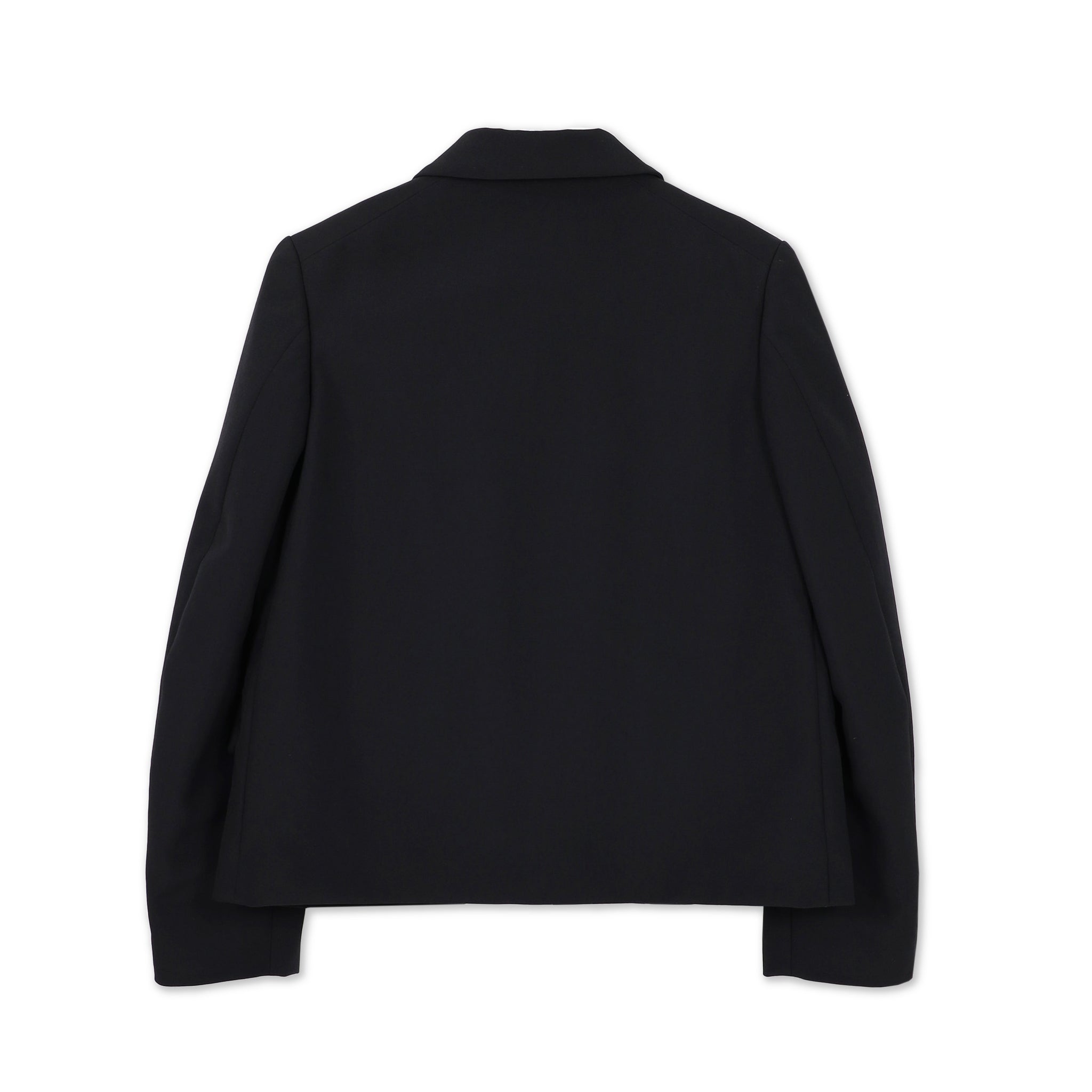 Black Wool Gabardine Lapel Jacket with Flap Pockets
