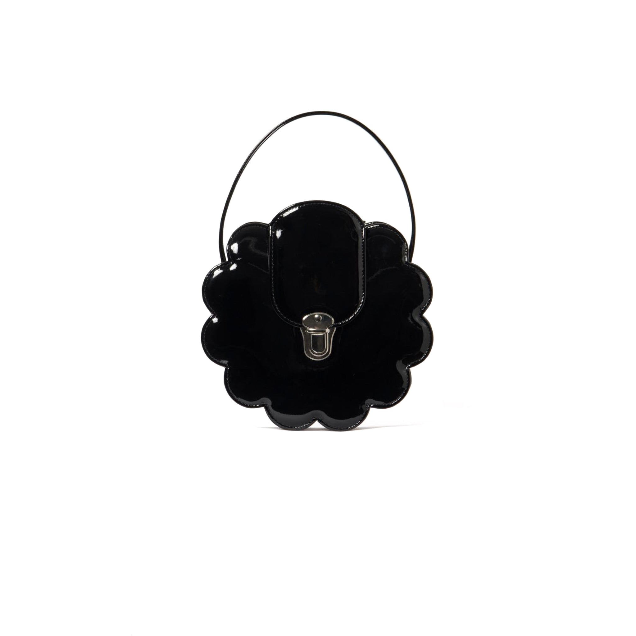 Glossy Flower Clasp Bag Black