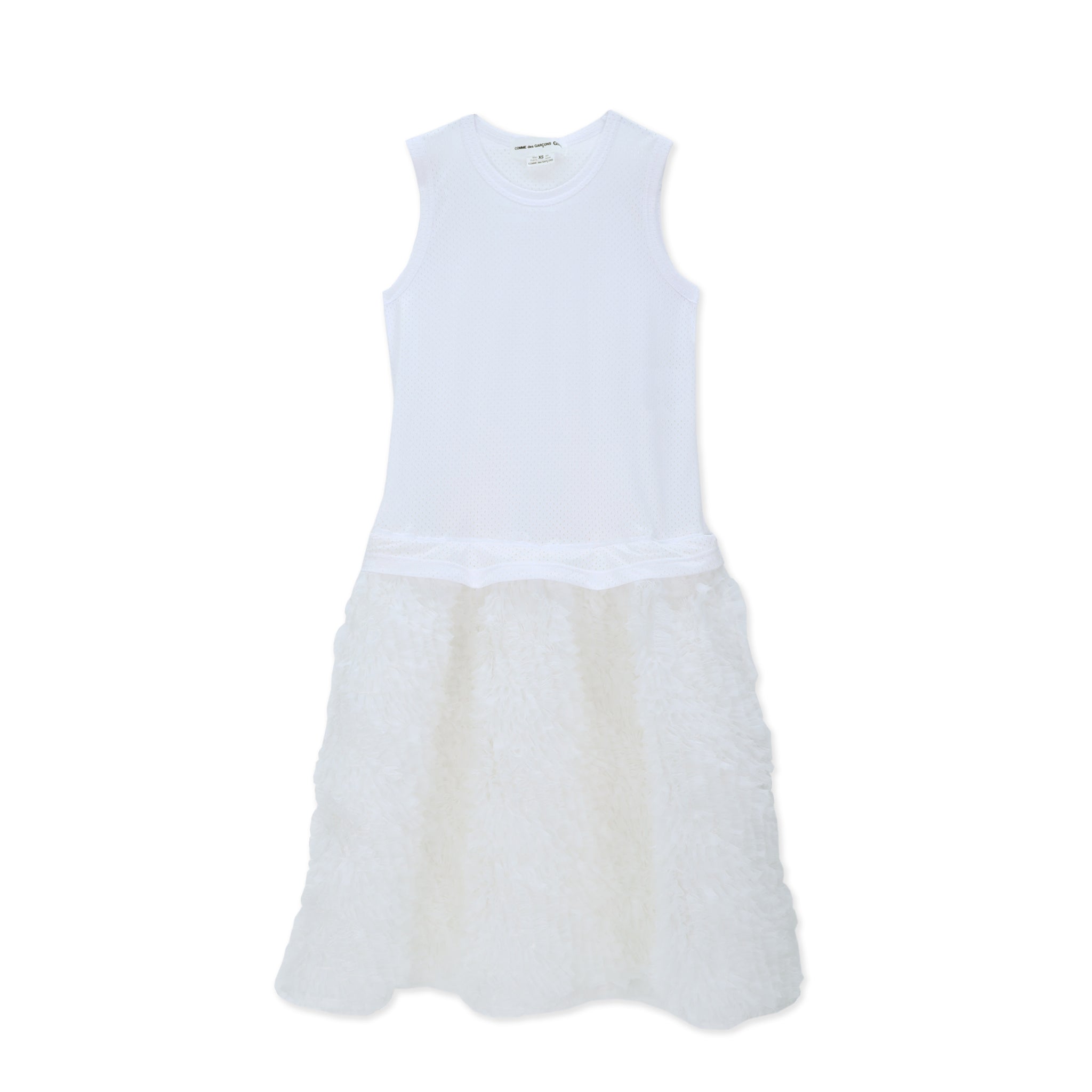 Mesh Organdy Frill Embroidered Dress White