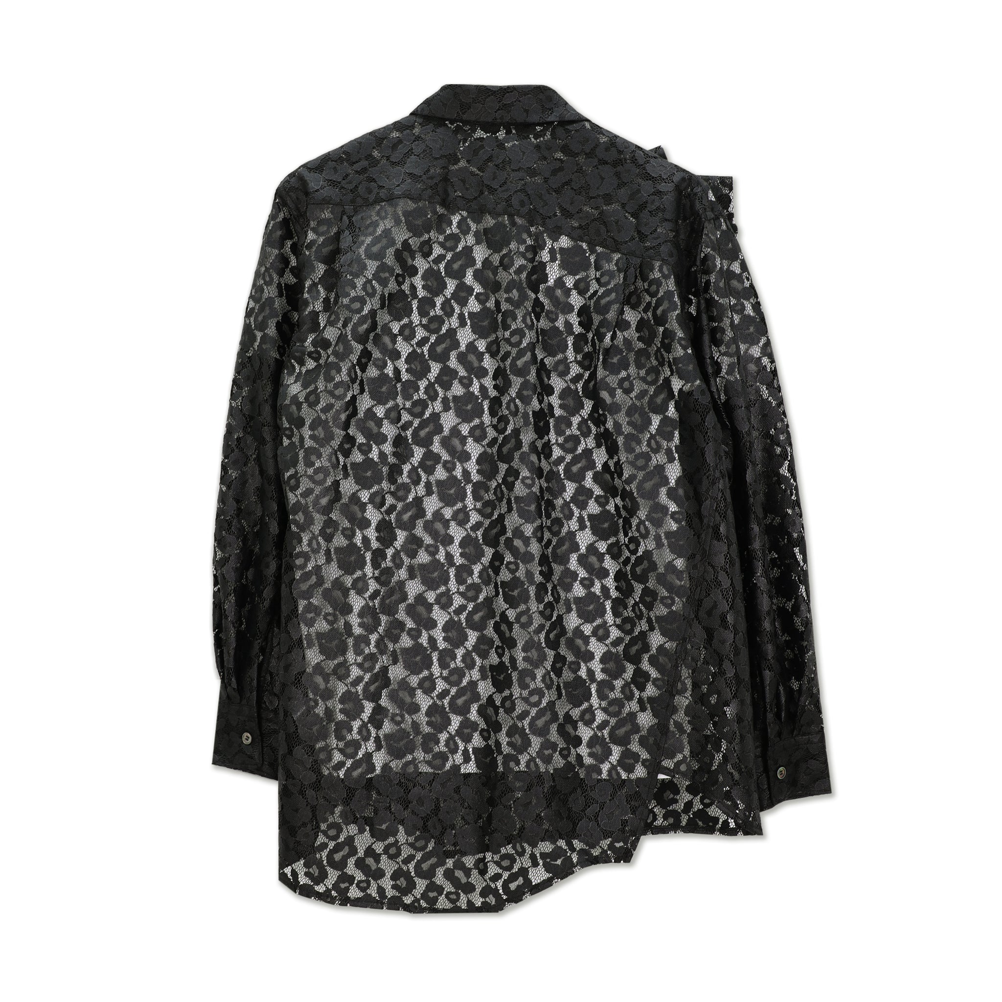 Leopard Lace Frill Placket Blouse