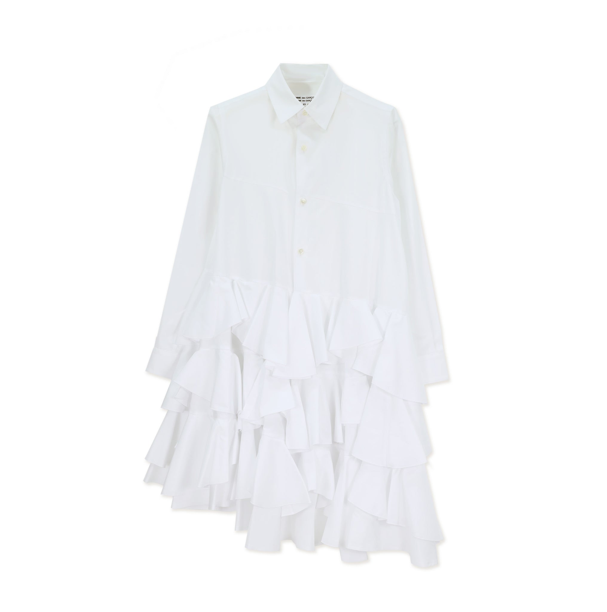 White Long Cotton Broad Cloth Spiral Cut Frill Shirt